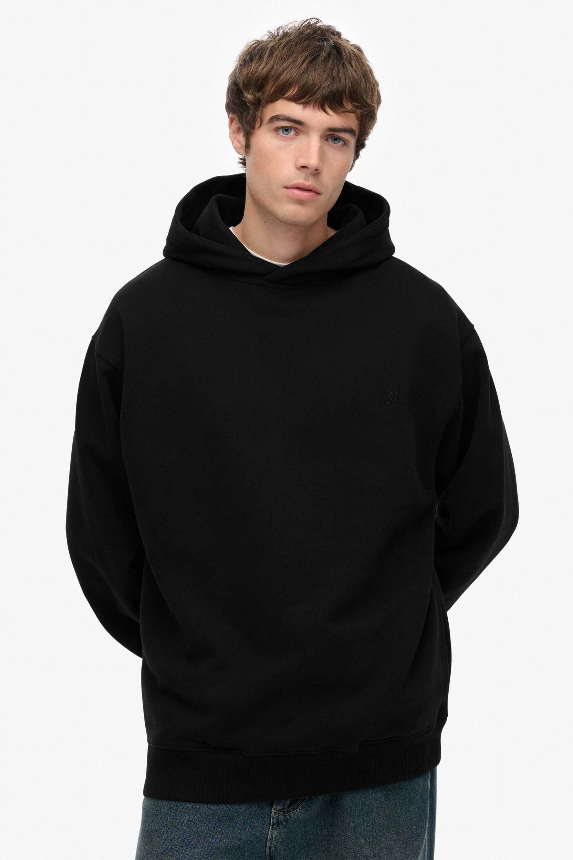 Superdry ανδρική μπλούζα φούτερ με κουκούλα και κεντημένο λογότυπο Oversized Fit "Blank" - M2014311A Μαύρο