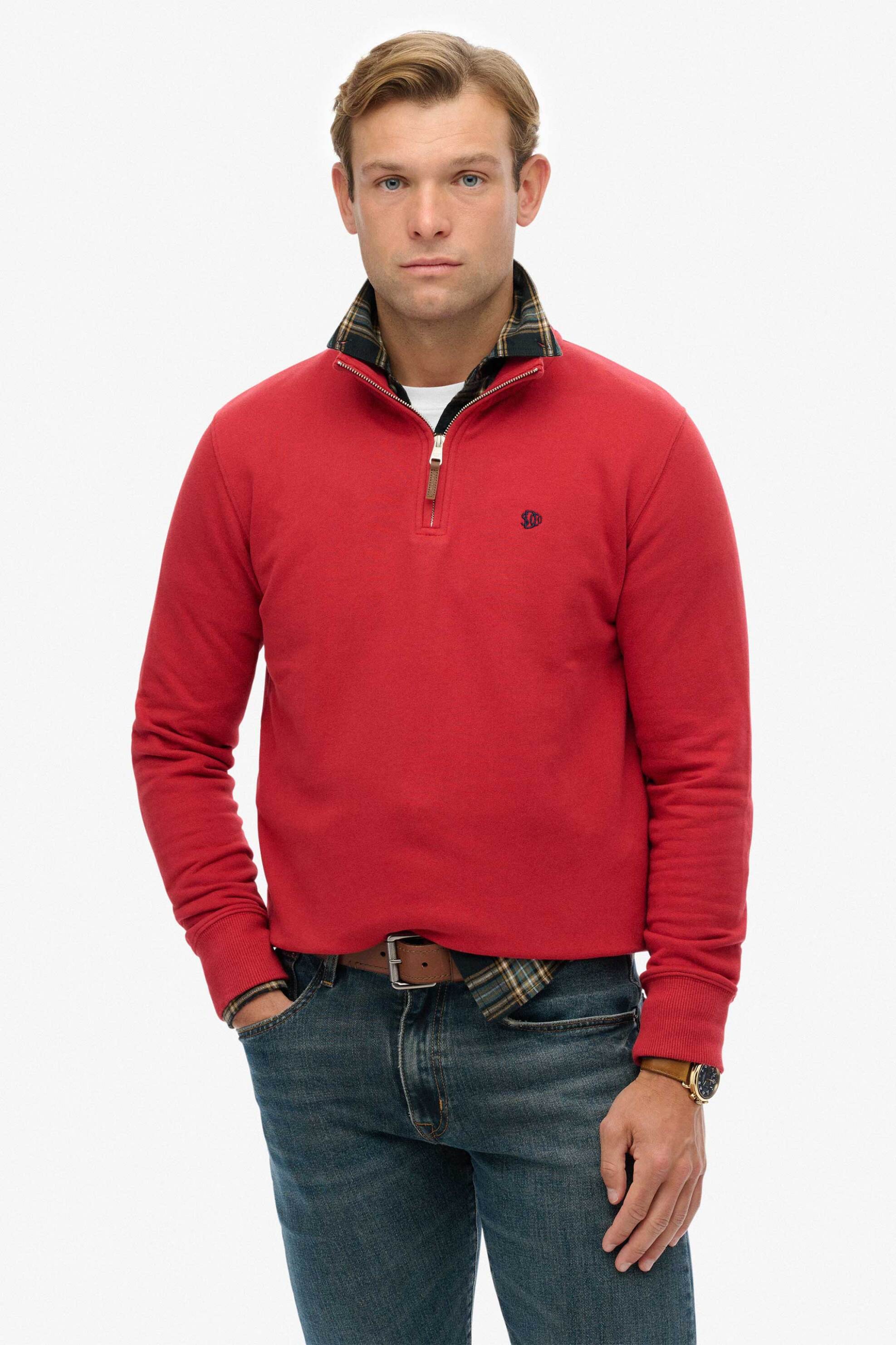 Superdry ανδρικό πουλόβερ με κεντημένο λογότυπο και 1/2 φερμουάρ Relaxed Fit "Preppy" - M2014381A Κόκκινο