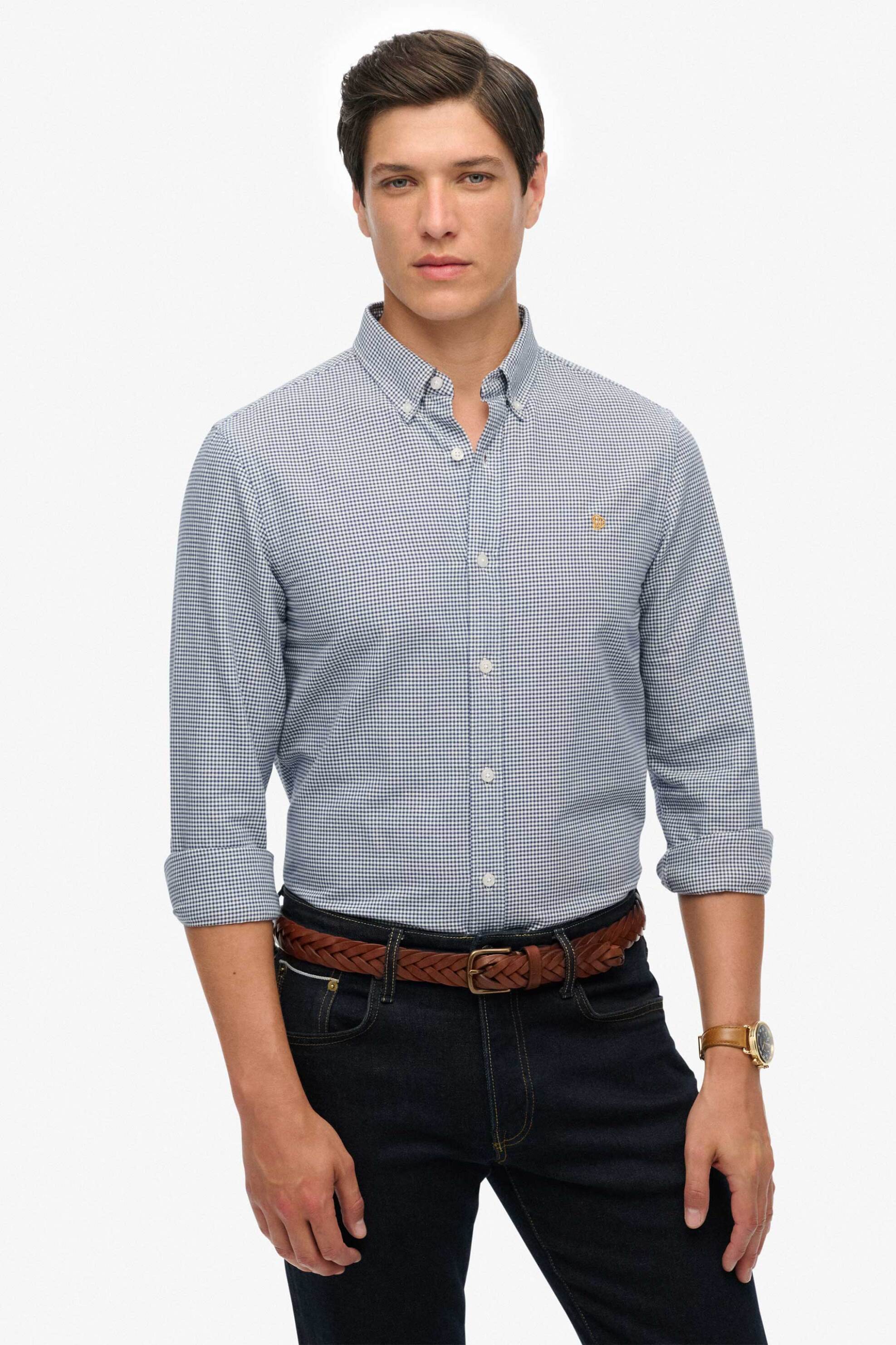 Superdry ανδρικό πουκάμισο button down με κεντημένο λογότυπο Relaxed Fit "Classic Oxford" - M4011037A Μπλε Navy