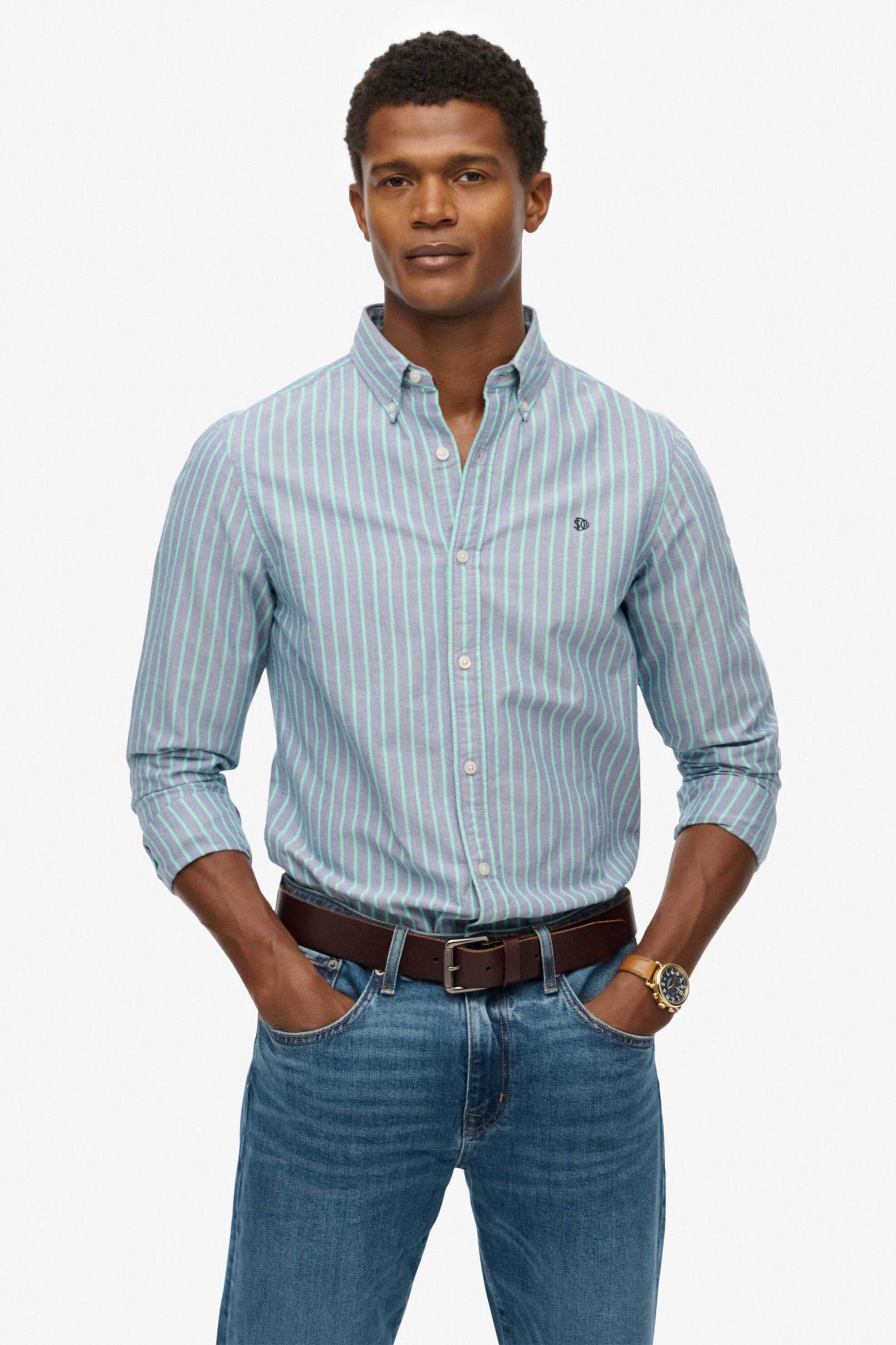 Superdry ανδρικό πουκάμισο button down με κεντημένο λογότυπο Relaxed Fit "Classic Oxford" - M4011037A Μπλε Marine