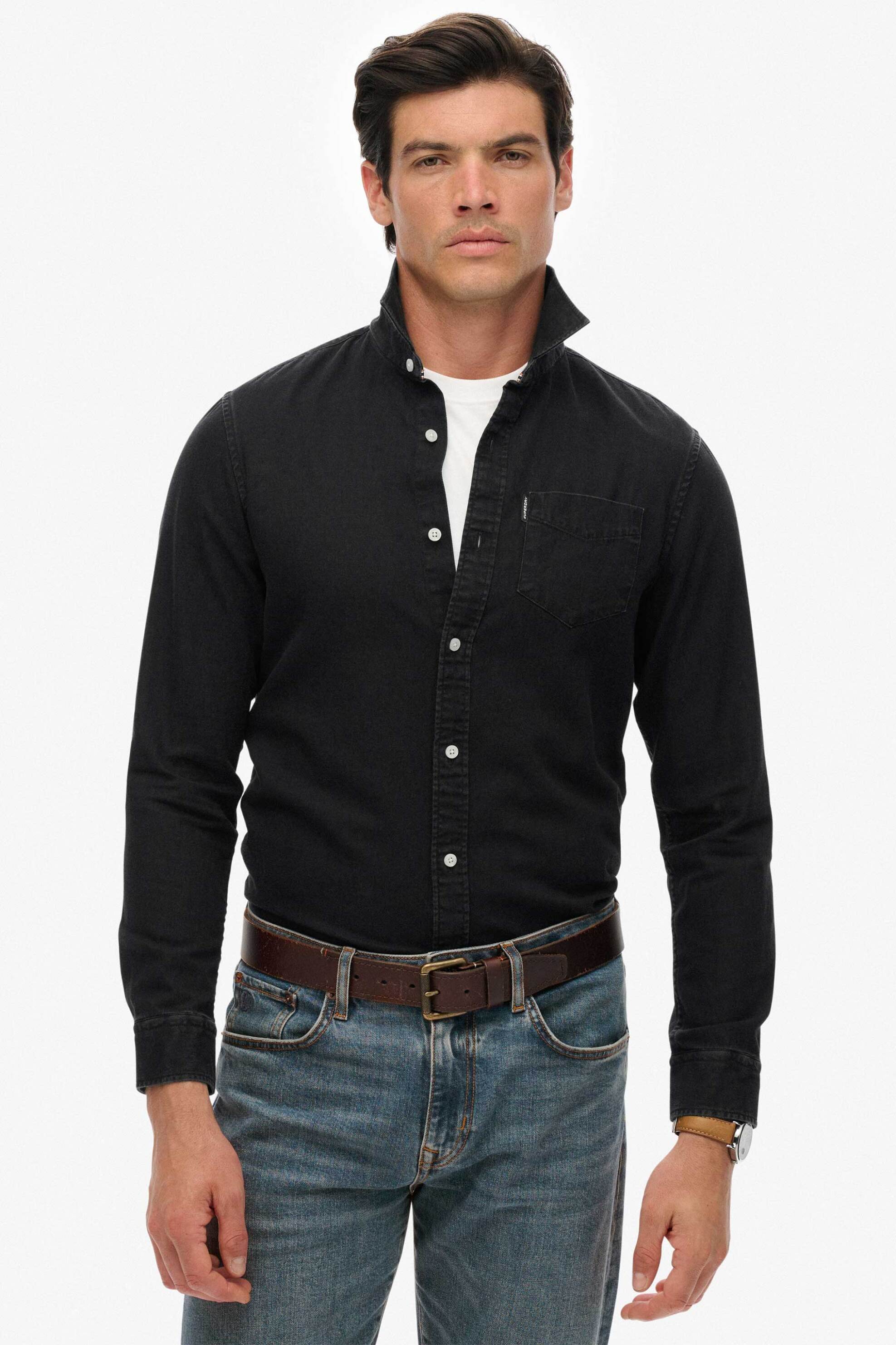 Superdry ανδρικό denim πουκάμισο Relaxed Fit "Essential" - M4011065A Μαύρο