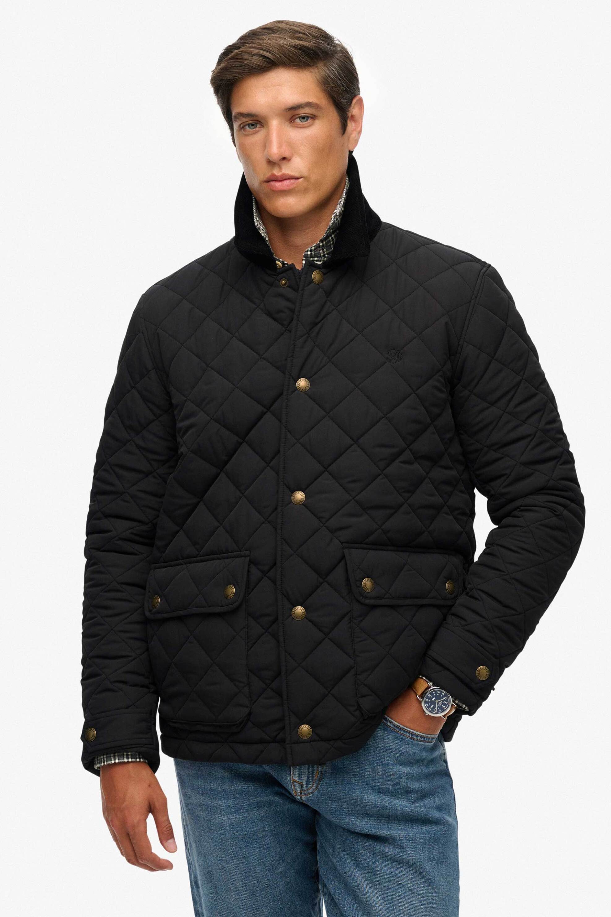 Superdry ανδρικό μπουφάν με καπιτονέ σχέδιο Relaxed Fit "Estate" - M5012270A Μαύρο