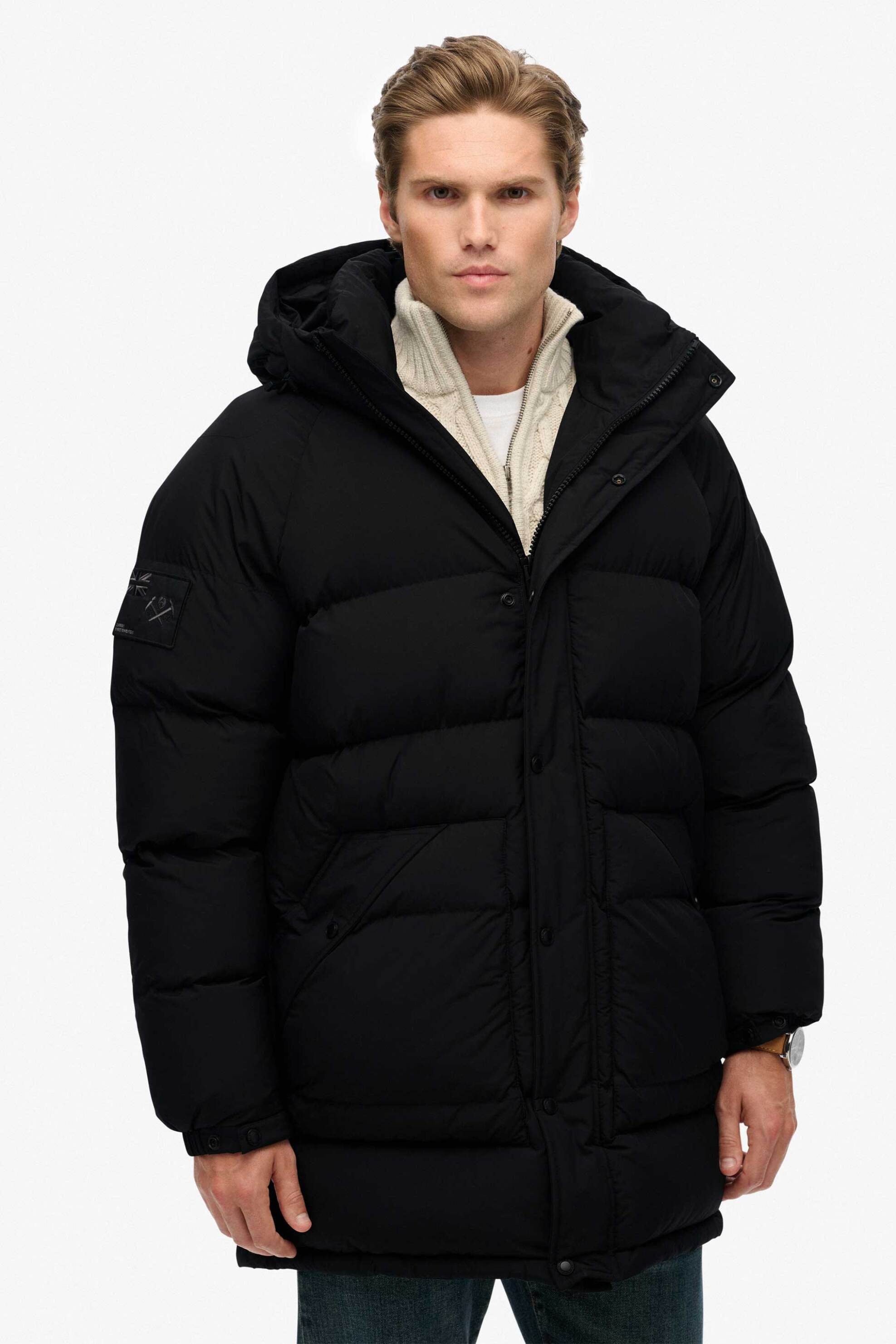 Superdry ανδρικό μακρύ μπουφάν παρκά με κουκούλα Oversized Fit "XPD Longline Baffle" - M5012289A Μαύρο