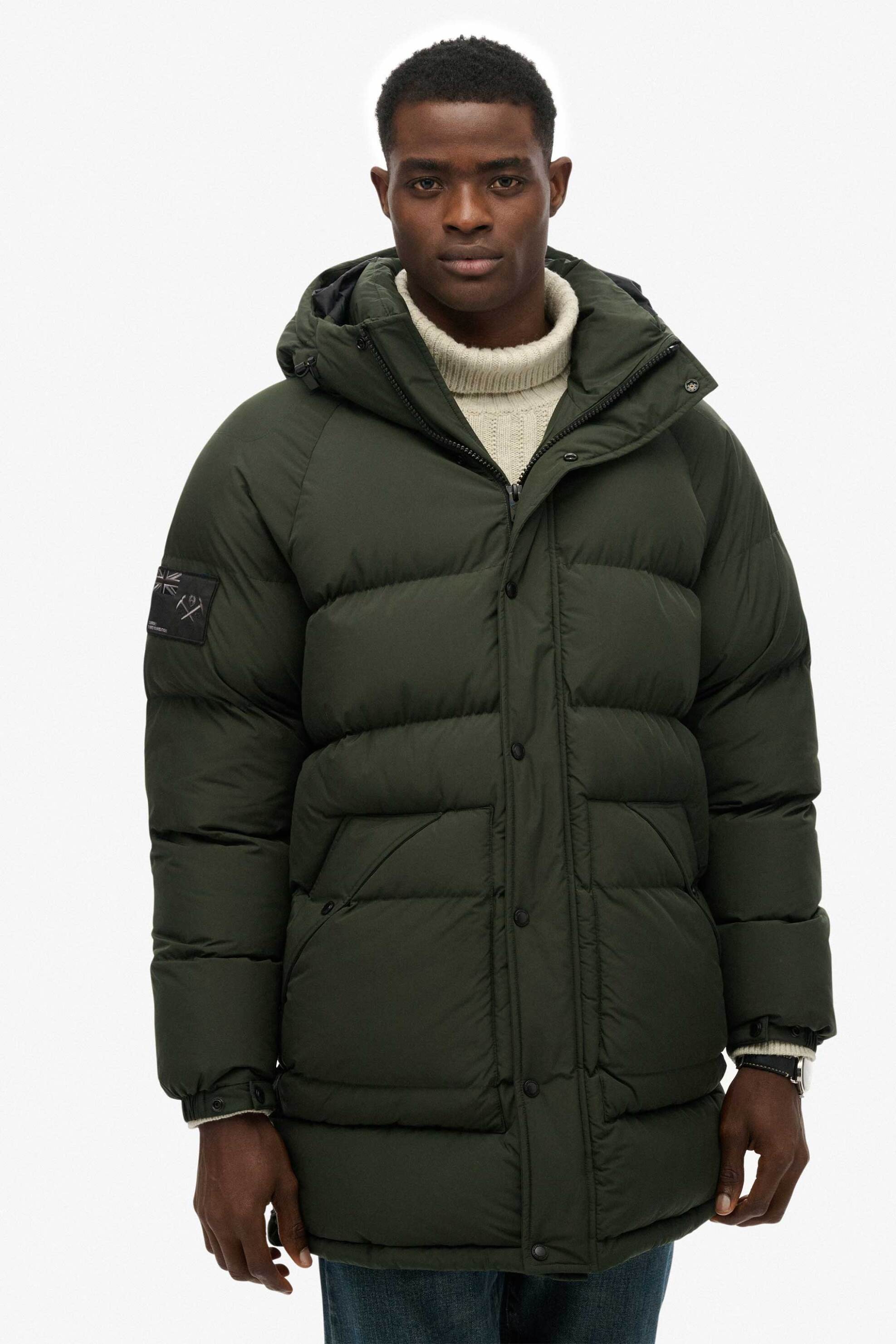 Superdry ανδρικό μακρύ μπουφάν παρκά με κουκούλα Oversized Fit "XPD Longline Baffle" - M5012289A Χακί