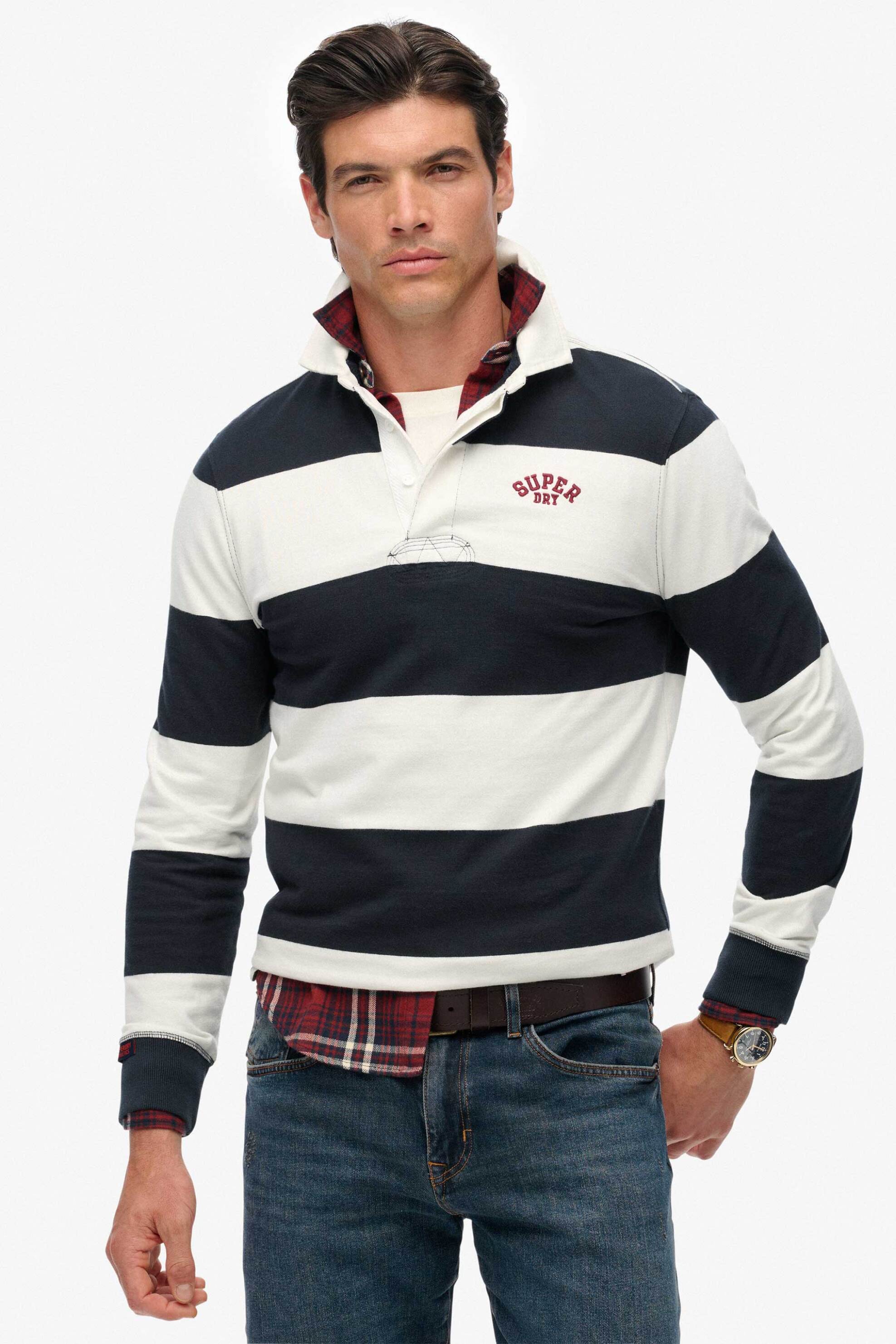 Superdry ανδρική πόλο μπλούζα με ριγέ σχέδιο με κεντημένο λογότυπο Relaxed Fit "Vintage Athletic" - M6010909A Μπλε Σκούρο