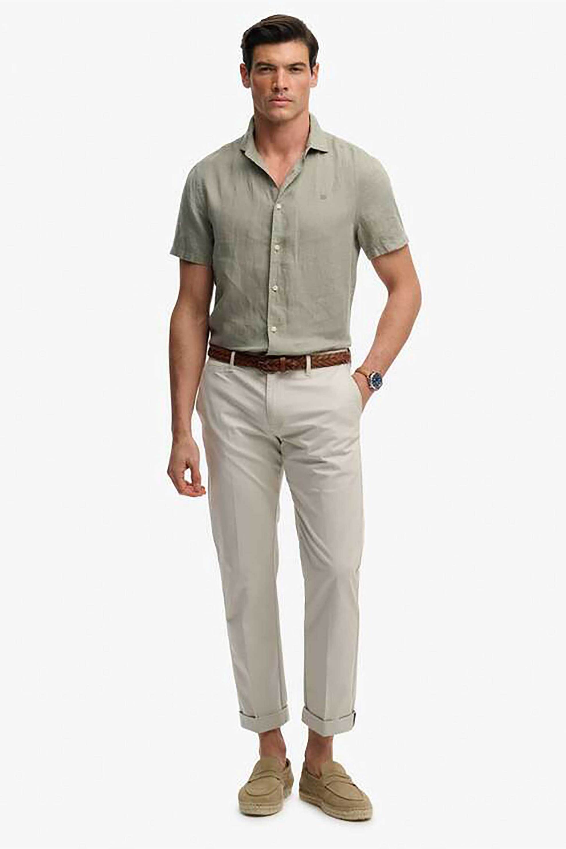 Superdry ανδρικό παντελόνι chino Straight Fit "Premium Regular" - M7011418A Γκρι Ανοιχτό
