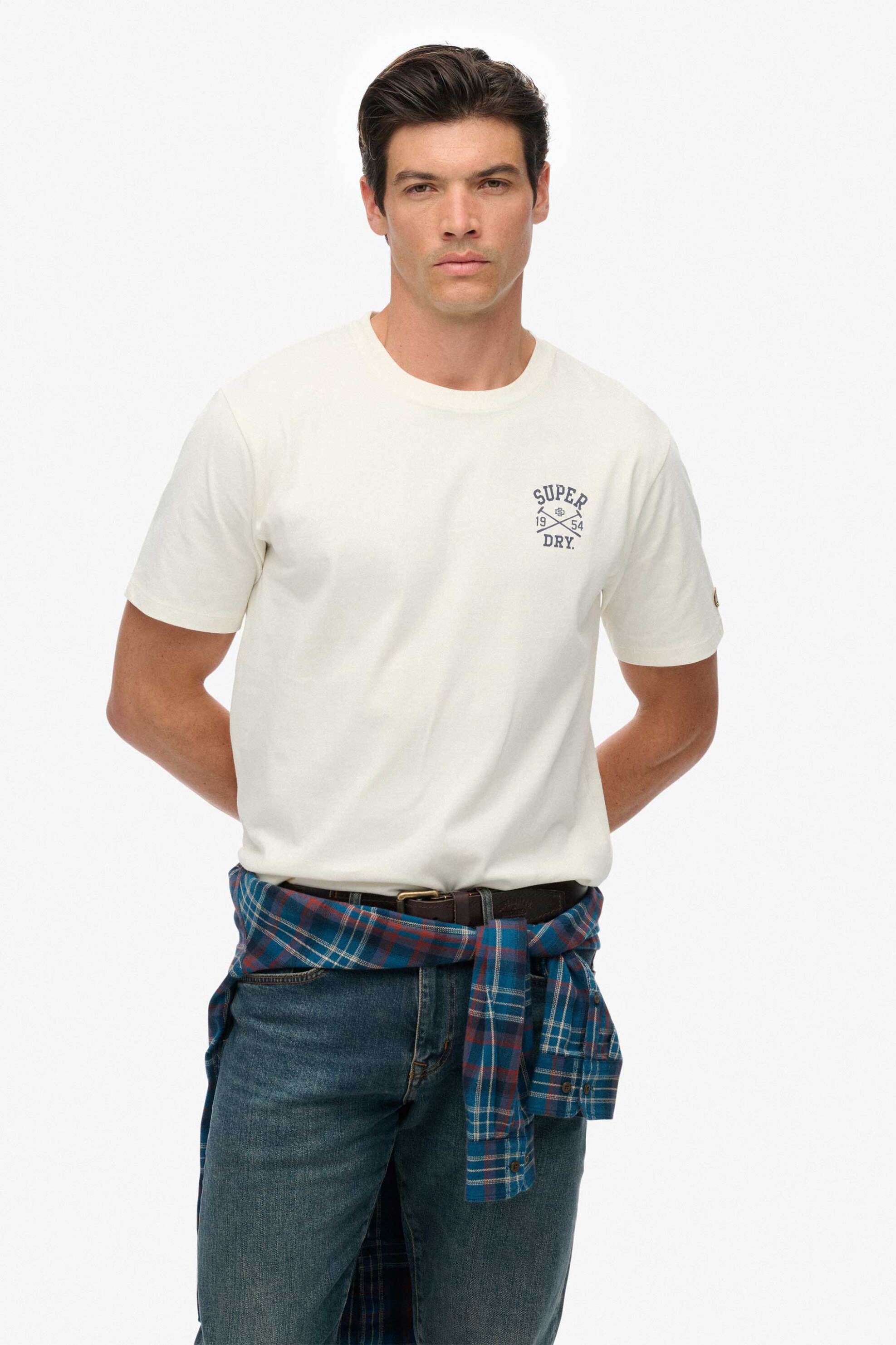 Superdry ανδρικό T-shirt με λογότυπο Relaxed Fit "Athletic Club" - M1012283A Λευκό