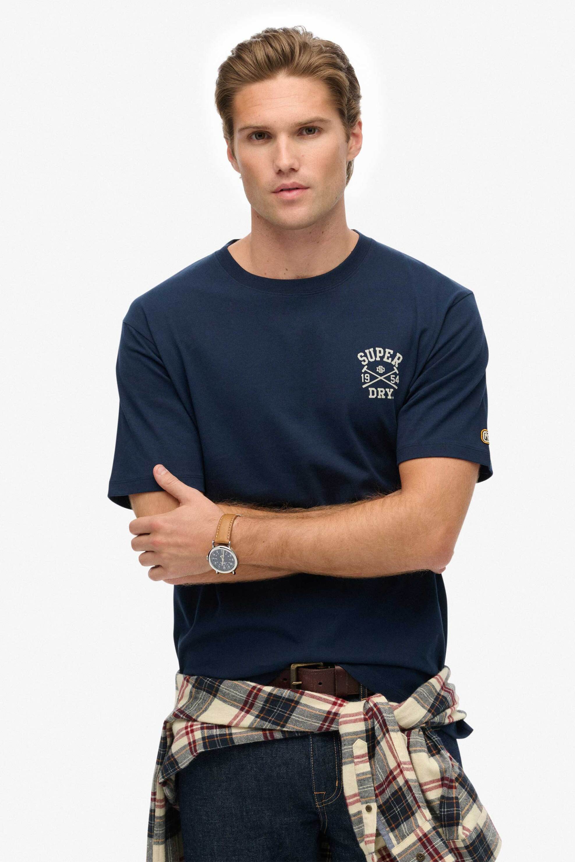 Superdry ανδρικό T-shirt με λογότυπο Relaxed Fit "Athletic Club" - M1012283A Μπλε Σκούρο