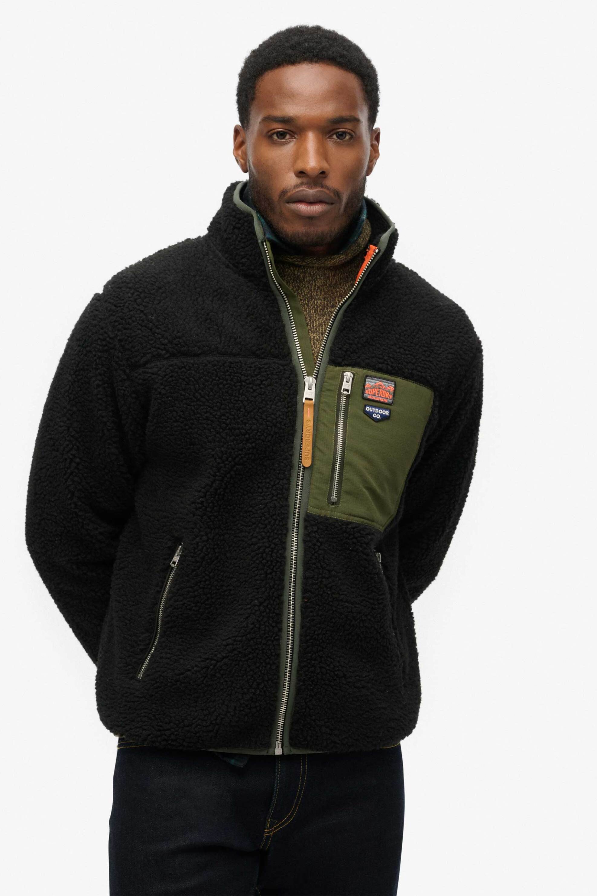 Superdry ανδρικό fleece jacket με ψηλό λαιμό Relaxed Fit "Vintage Retro Borg" - M2014141A Μαύρο