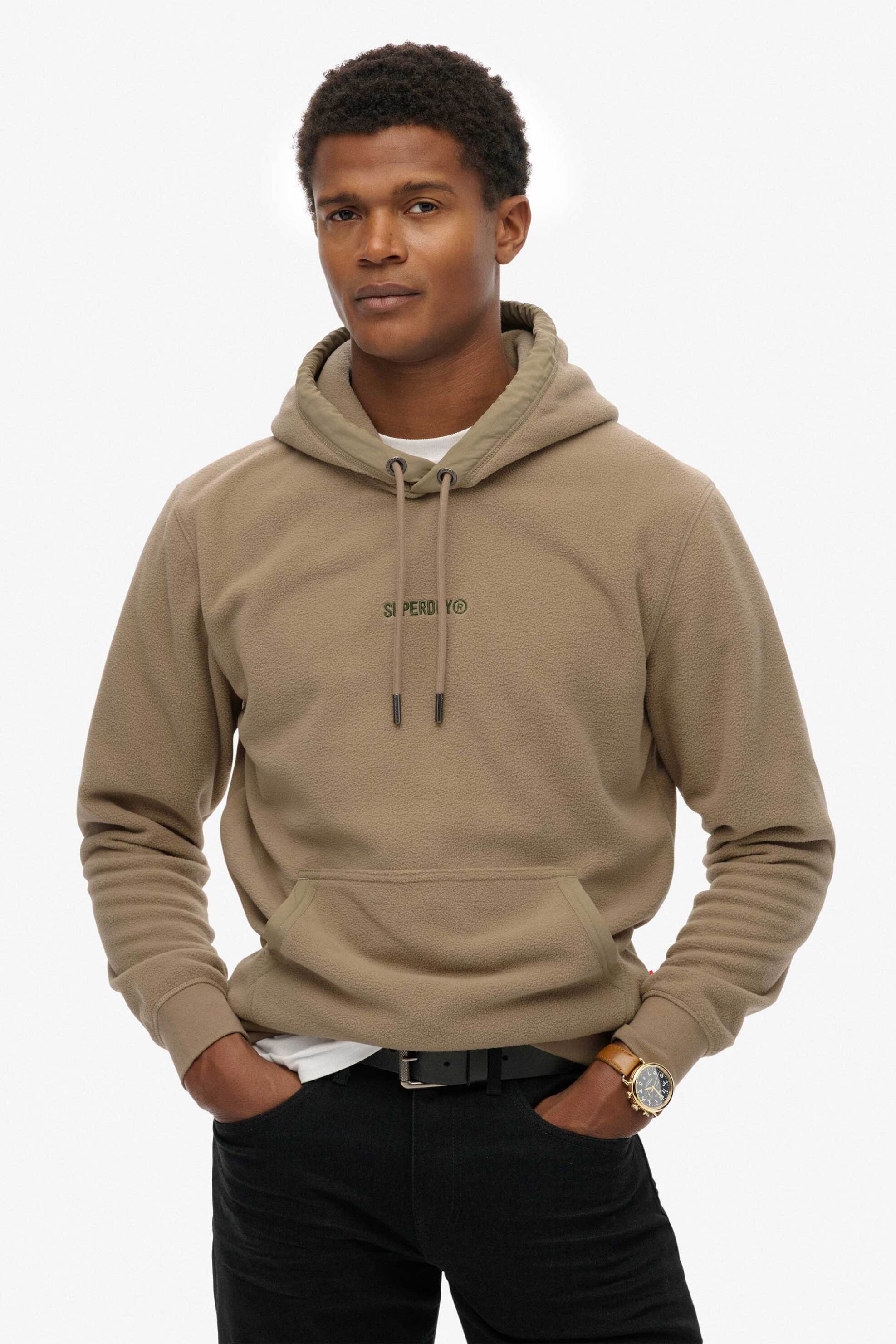 Superdry ανδρική μπλούζα φούτερ με κουκούλα και κεντημένο λογότυπο Loose Fit "Micro Logo" - M2014259A Μπεζ