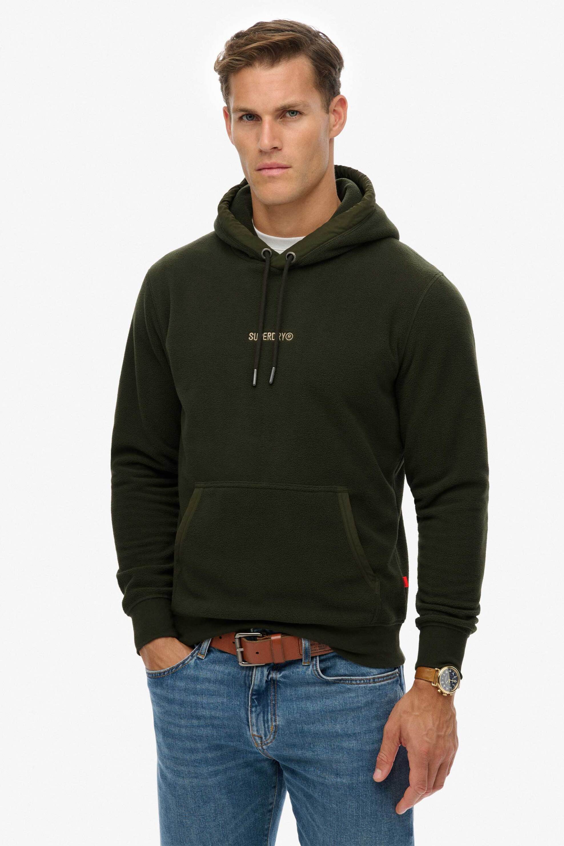 Superdry ανδρική μπλούζα φούτερ με κουκούλα και κεντημένο λογότυπο Loose Fit "Micro Logo" - M2014259A Χακί