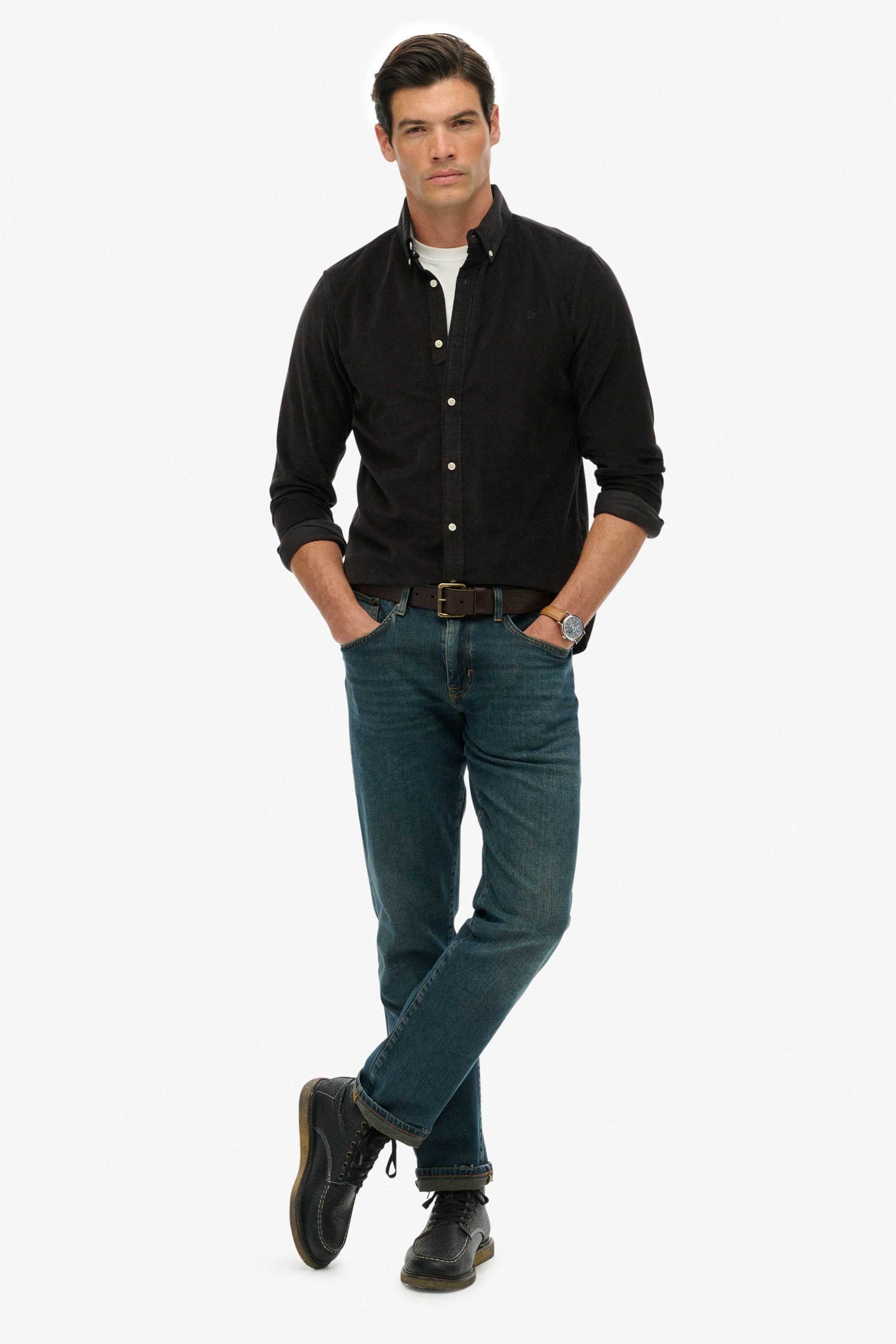 Superdry ανδρικό κοτλέ πουκάμισο button down με κεντημένο λογότυπο Relaxed Fit "Classic Needle" - M4011044A Μαύρο