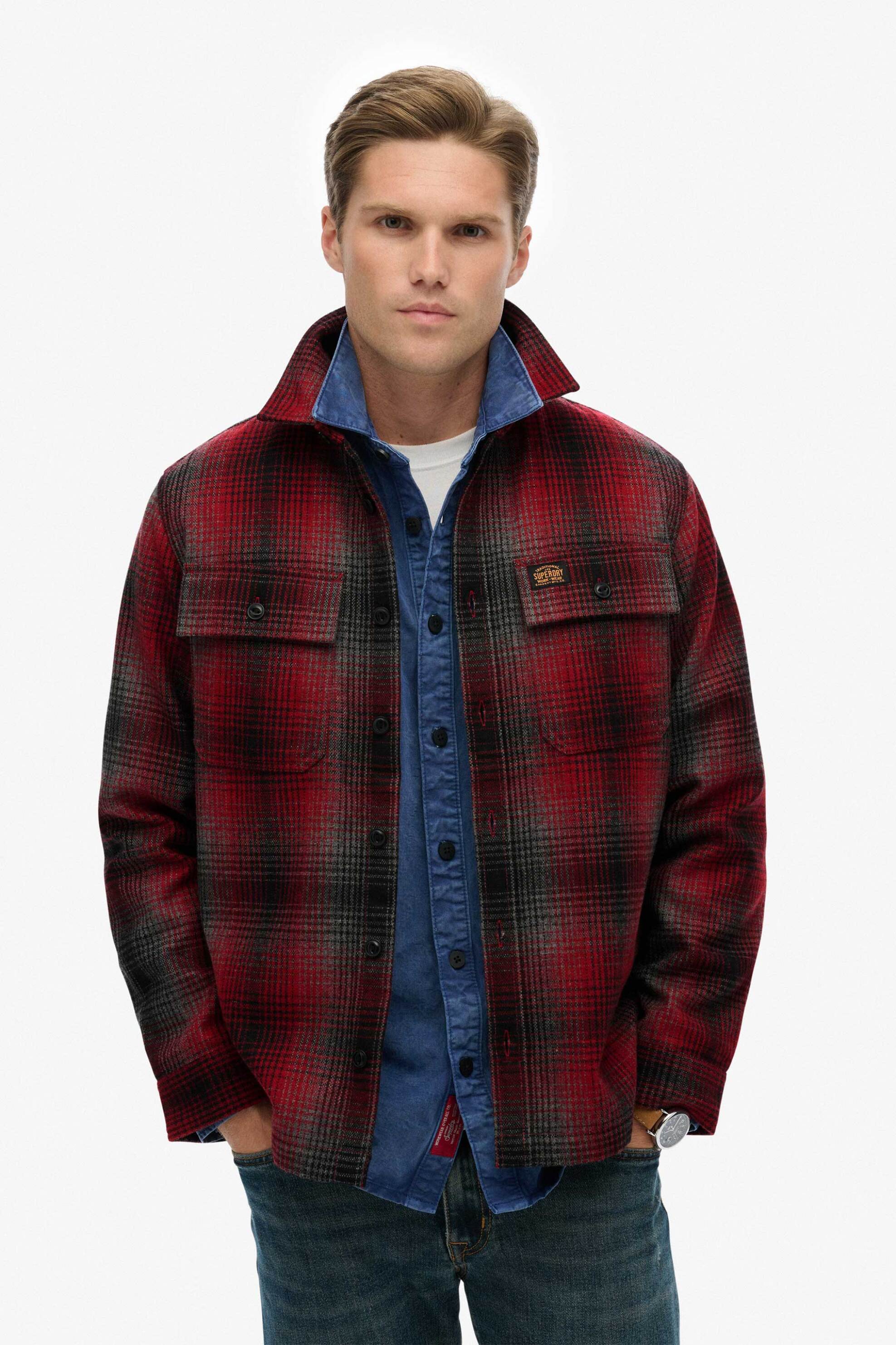 Superdry ανδρικό overshirt με καρό σχέδιο Oversized Fit "Wool Blend Miller" - M4011050A Μπορντό