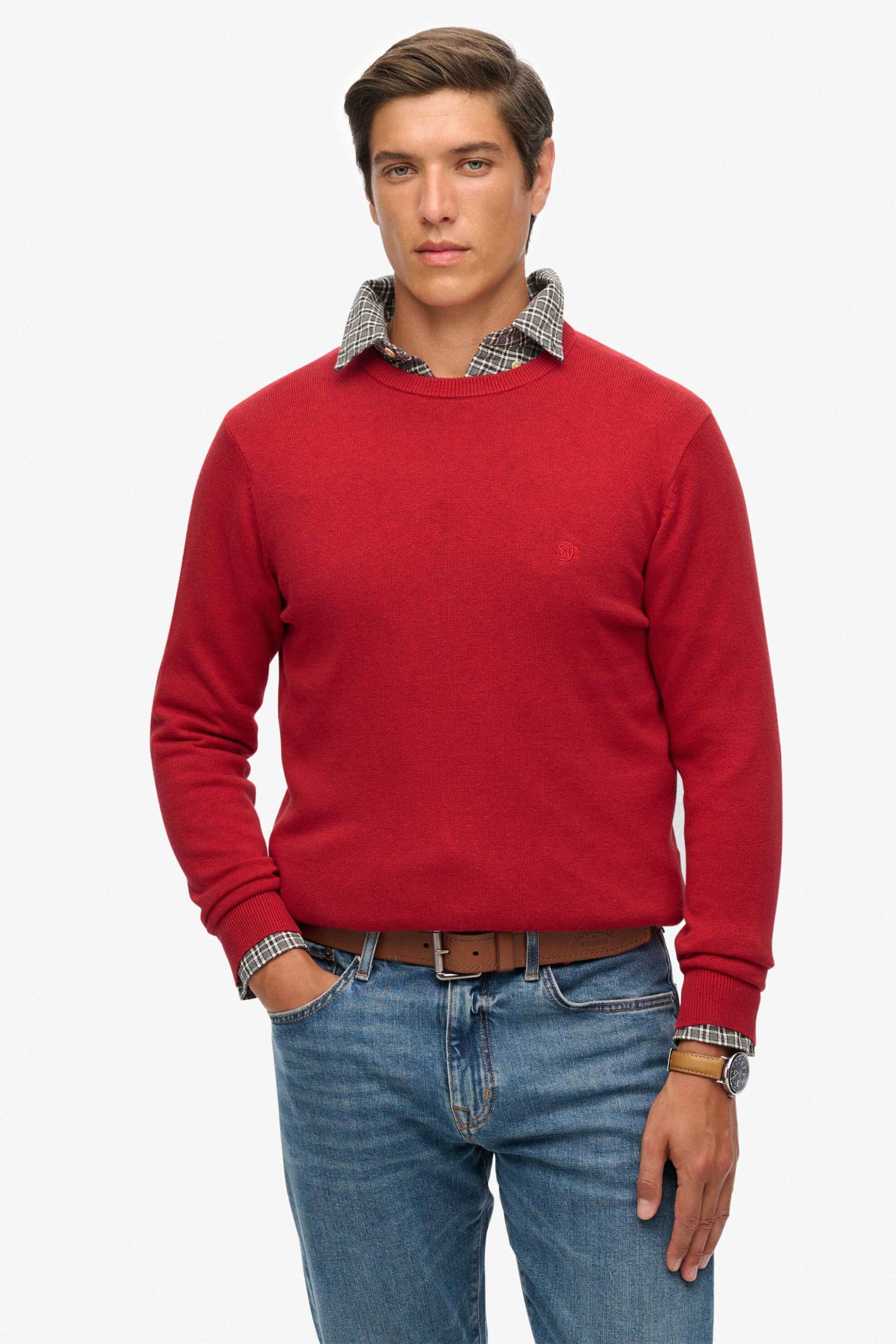 Superdry ανδρικό πουλόβερ με κεντημένο λογότυπο Relaxed Fit "Essentials" - M6110691A Κόκκινο