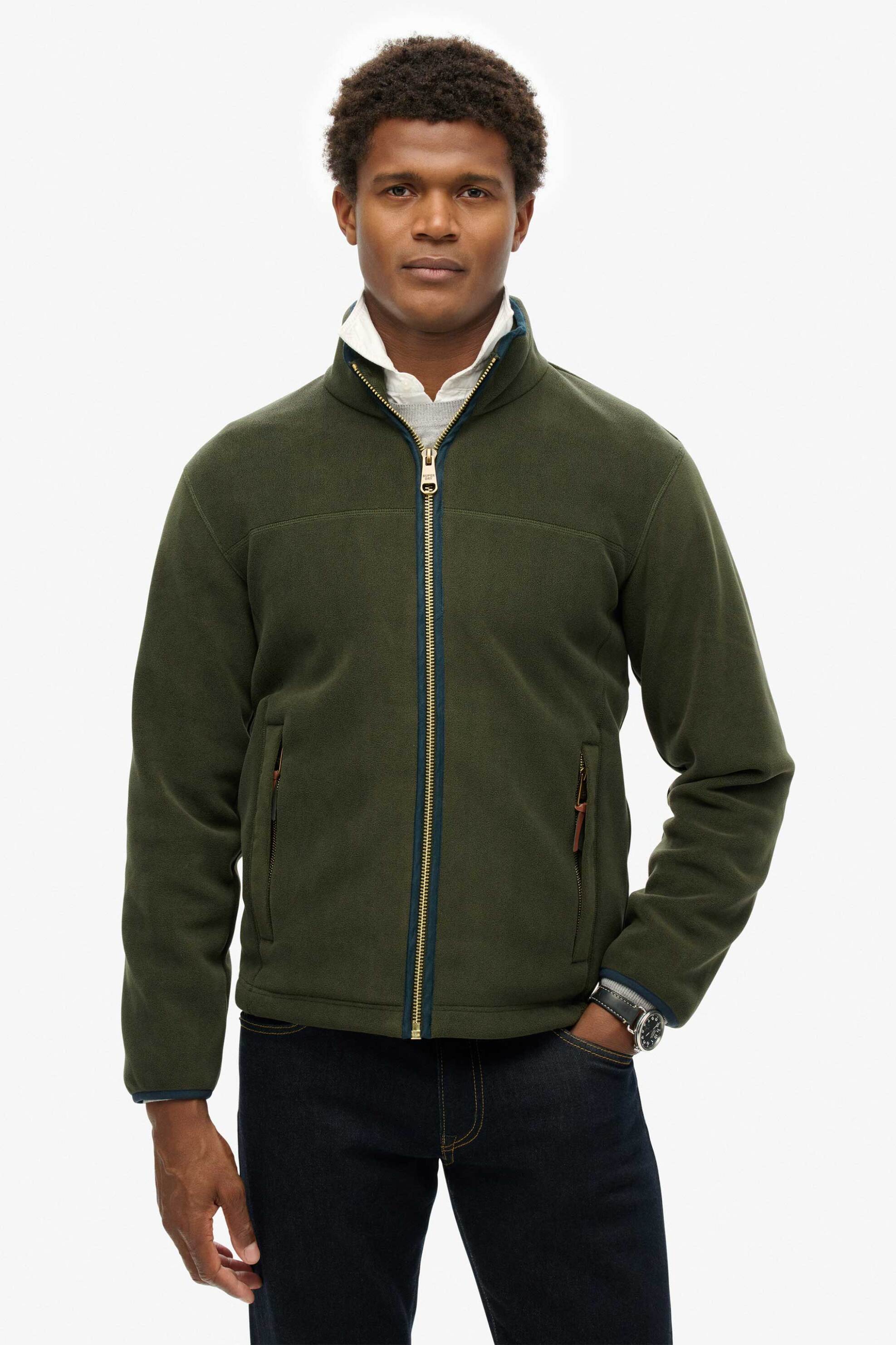 Superdry ανδρική ζακέτα fleece με ψηλό λαιμό Relaxed Fit "Estate" - M2014154A Χακί