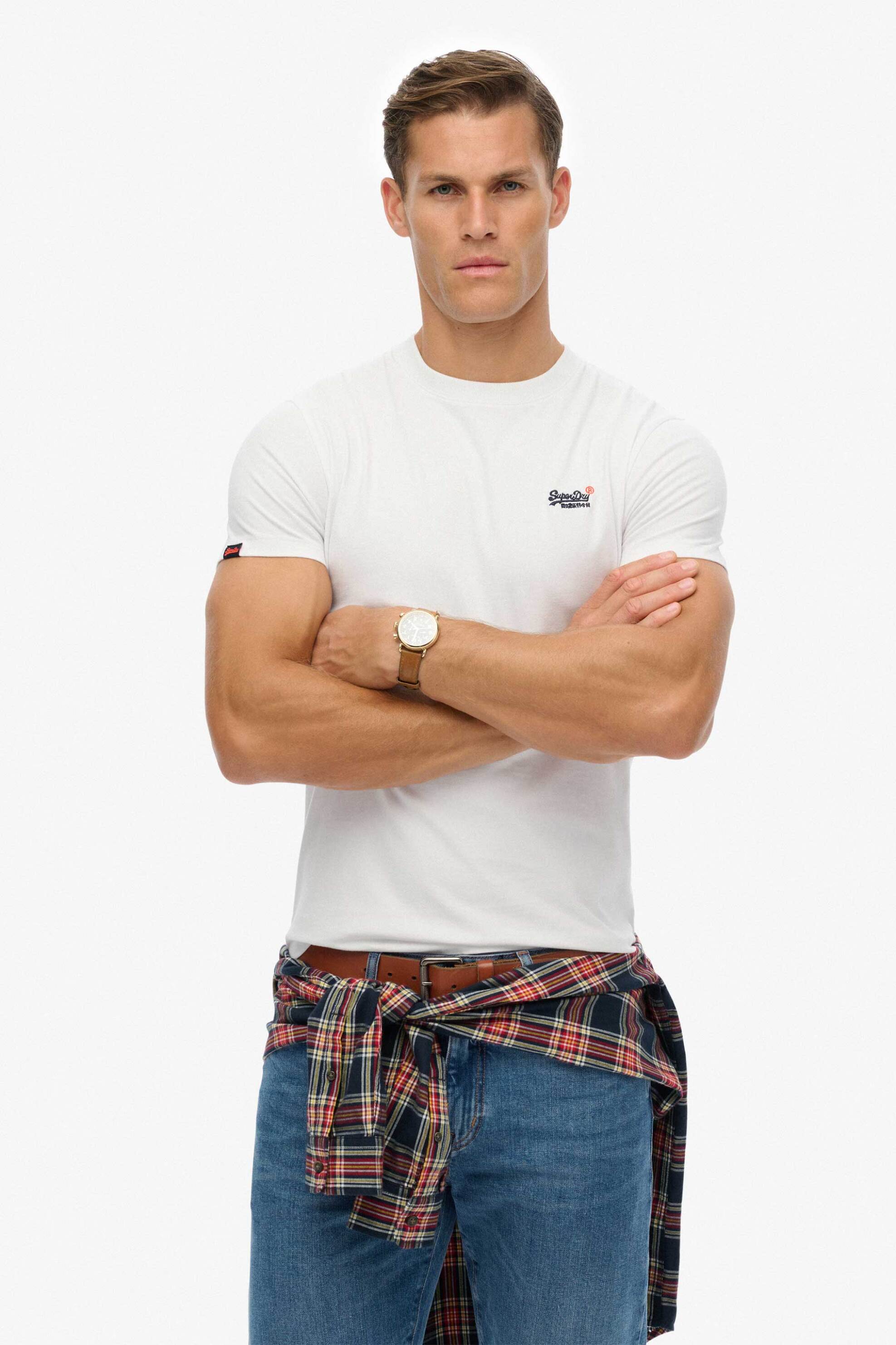 Superdry ανδρικό T-shirt με κεντημένο λογότυπο Regular Fit "Essential" - M1012078B Λευκό