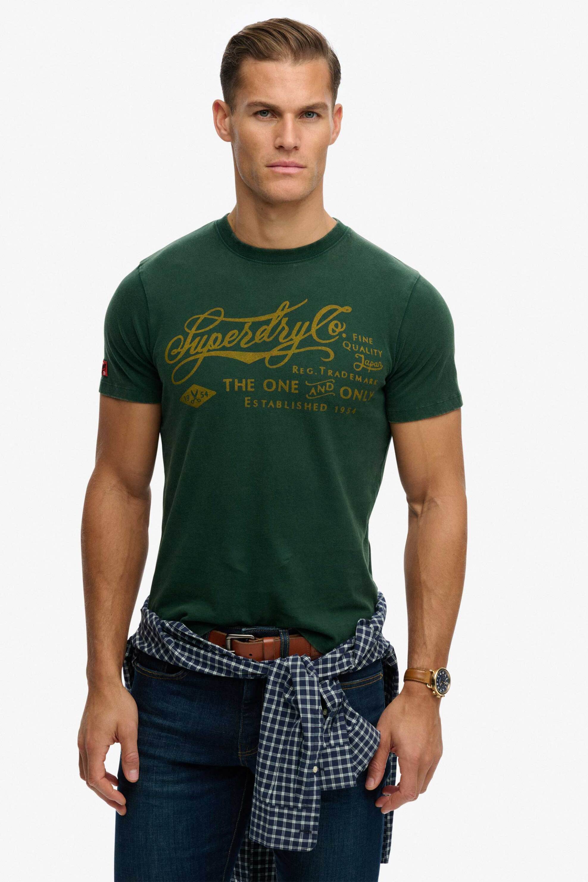 Superdry ανδρικό T-shirt με λογότυπο Relaxed Fit "Industry Worker" - M1012352A Πράσινο Σκούρο