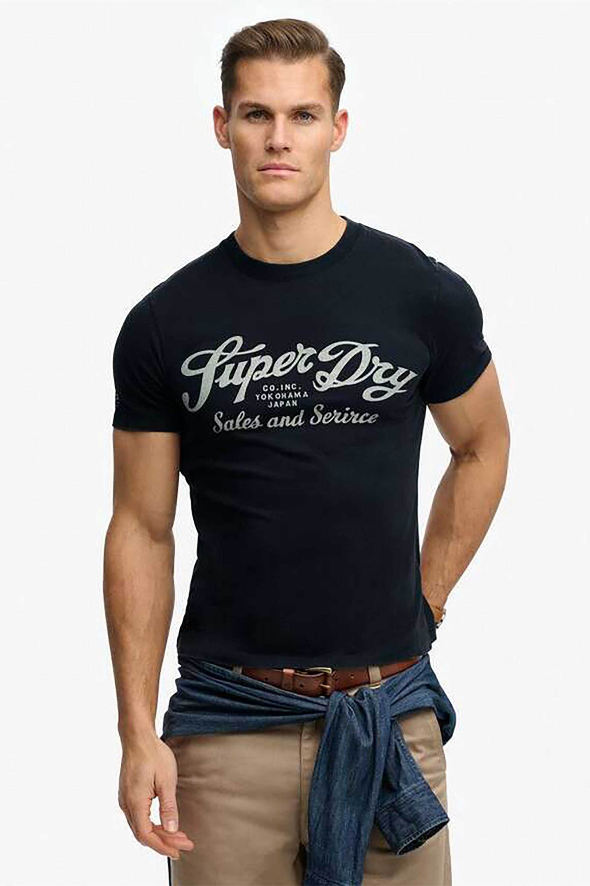Superdry ανδρικό T-shirt με print Relaxed Fit “Industry Worker” – M1012352A Μπλε Σκούρο