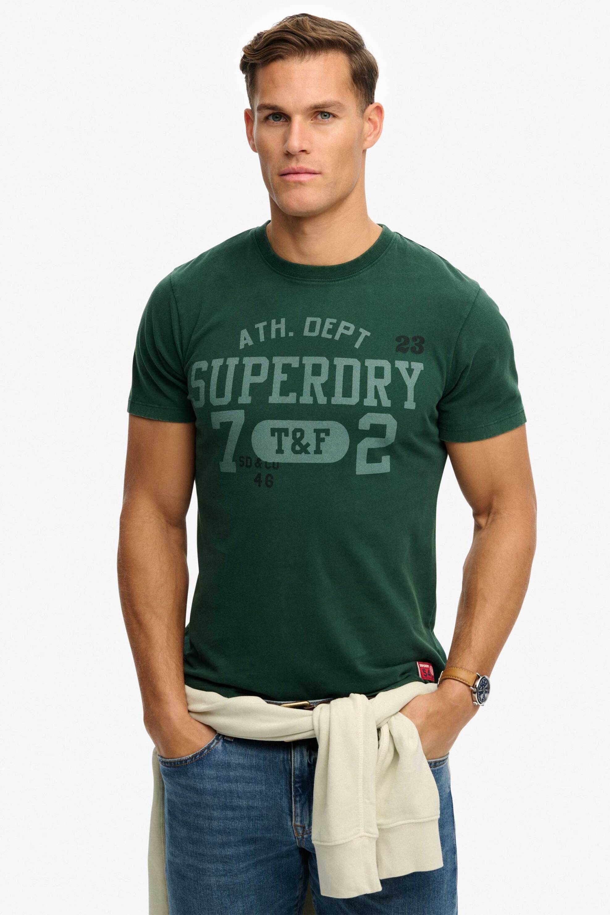 Superdry ανδρικό T-shirt με λογότυπο Relaxed Fit "Vintage Prep" - M1012363A Πράσινο Σκούρο