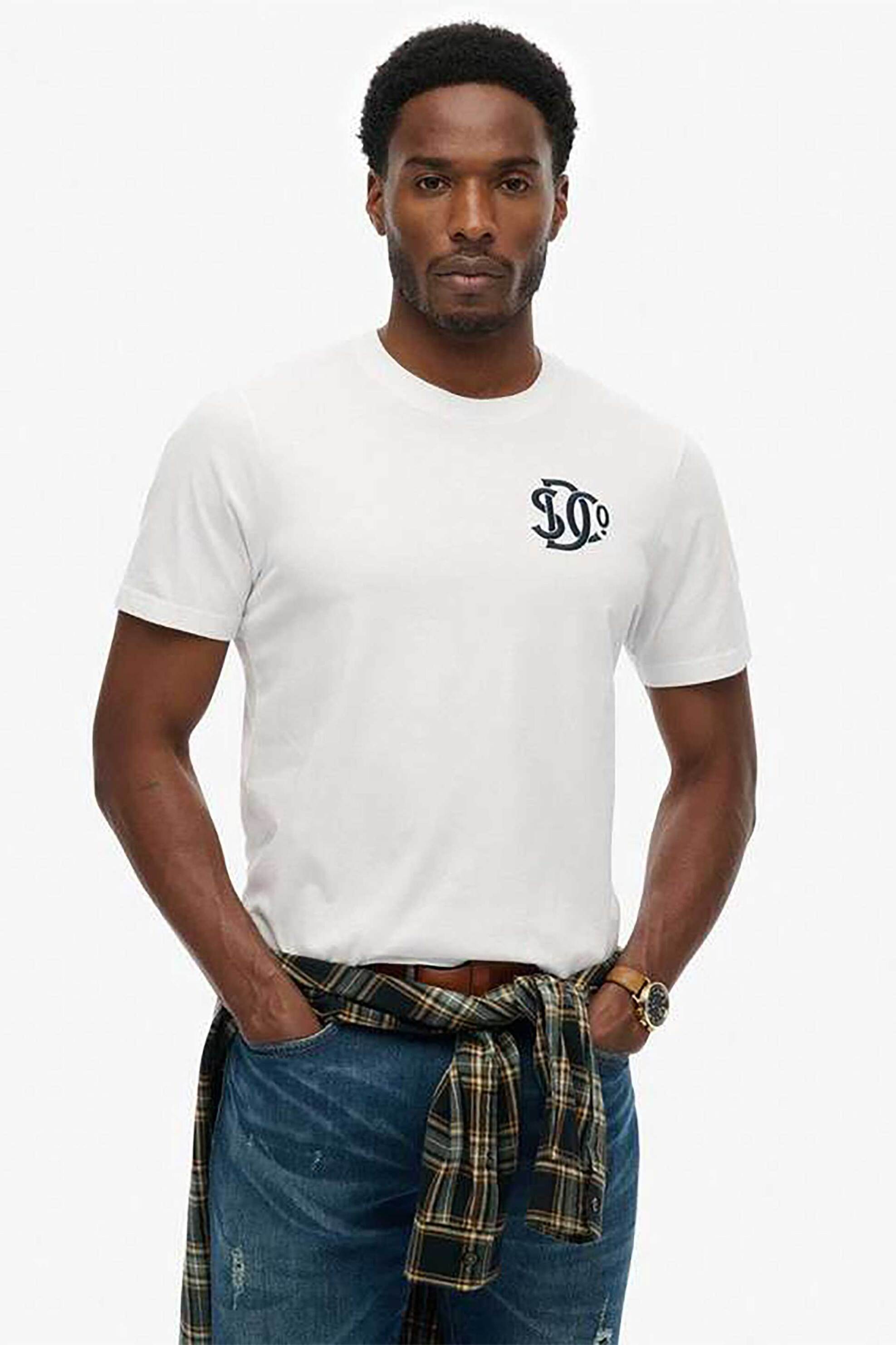 Superdry ανδρικό T-shirt με κεντημένο λογότυπο Relaxed Fit "Sd&Co" - M1012373A Λευκό
