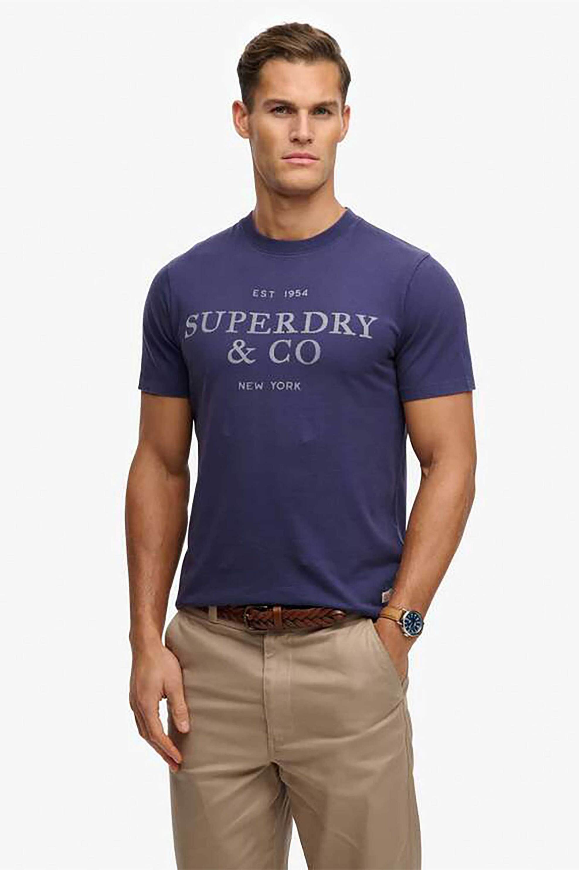 Superdry ανδρικό T-shirt με λογότυπο Relaxed Fit “1954 Company” – M1012392A Μπλε