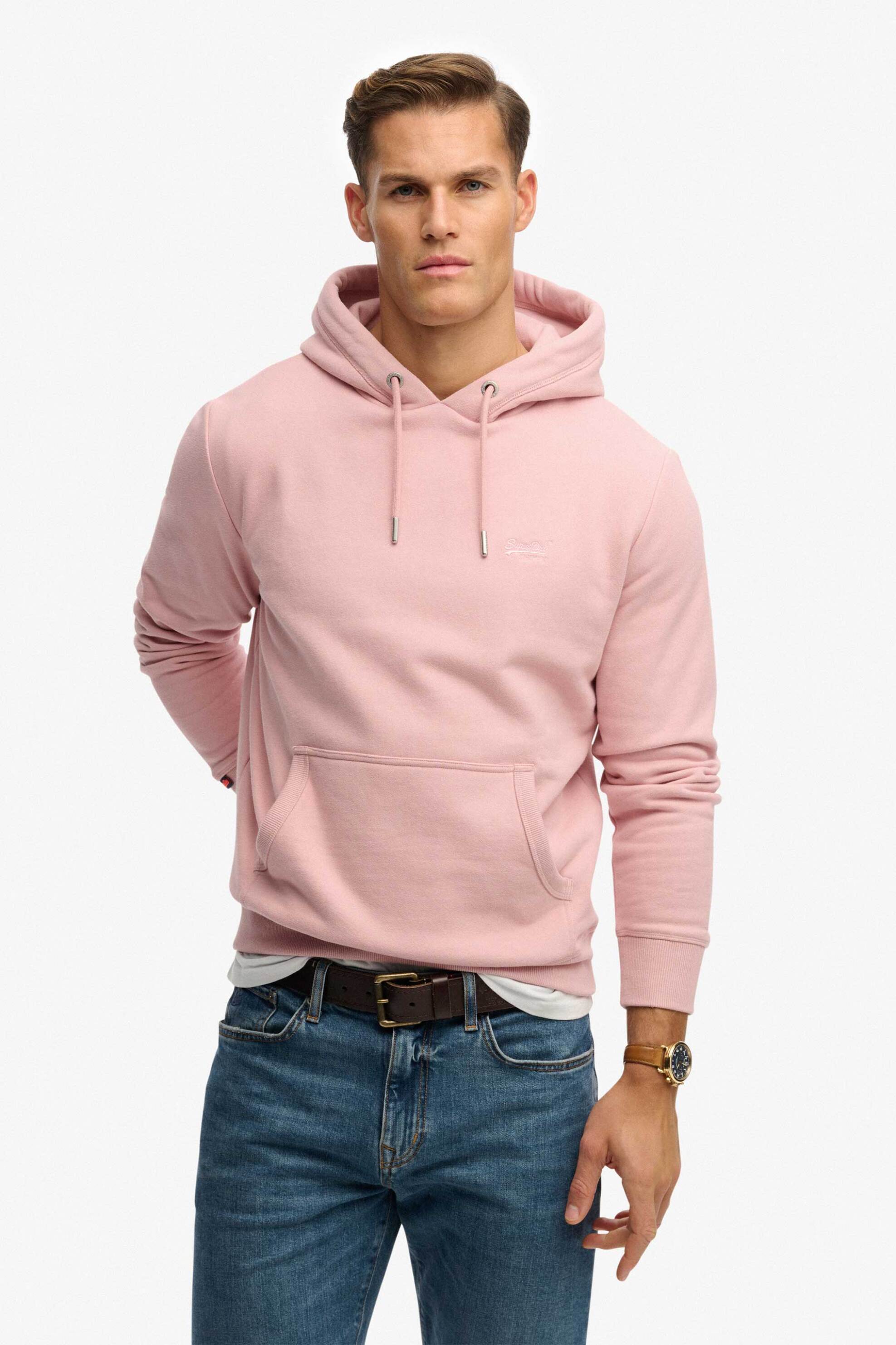 Superdry ανδρική μπλούζα φούτερ με κουκούλα και κεντημένο λογότυπο Loose Fit "Essential" - M2014404A Ροζ