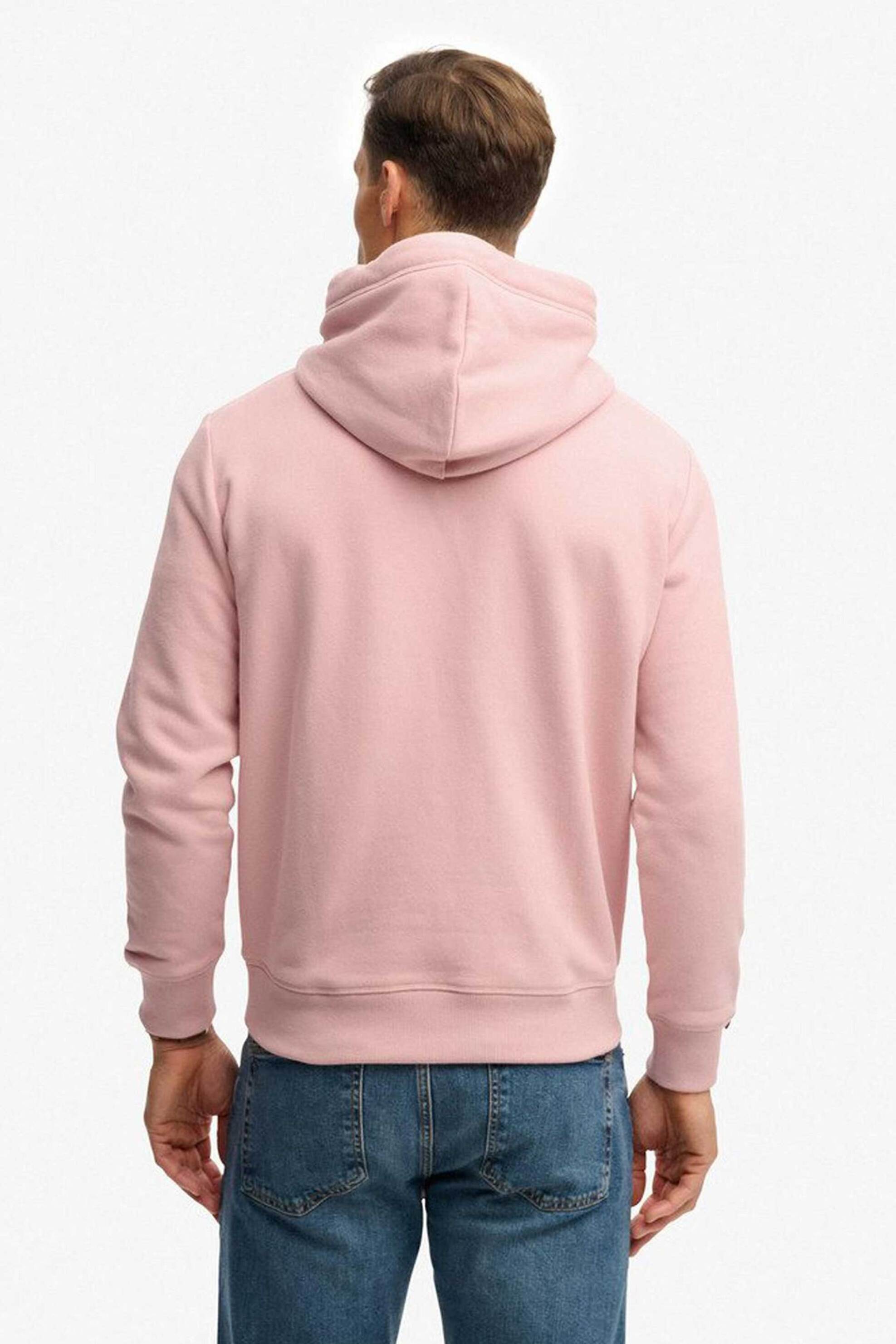Superdry Ανδρική Μπλούζα Φούτερ με Κουκούλα Και Κεντημένο Λογότυπο Loose Fit Essential - M2014404A Ροζ