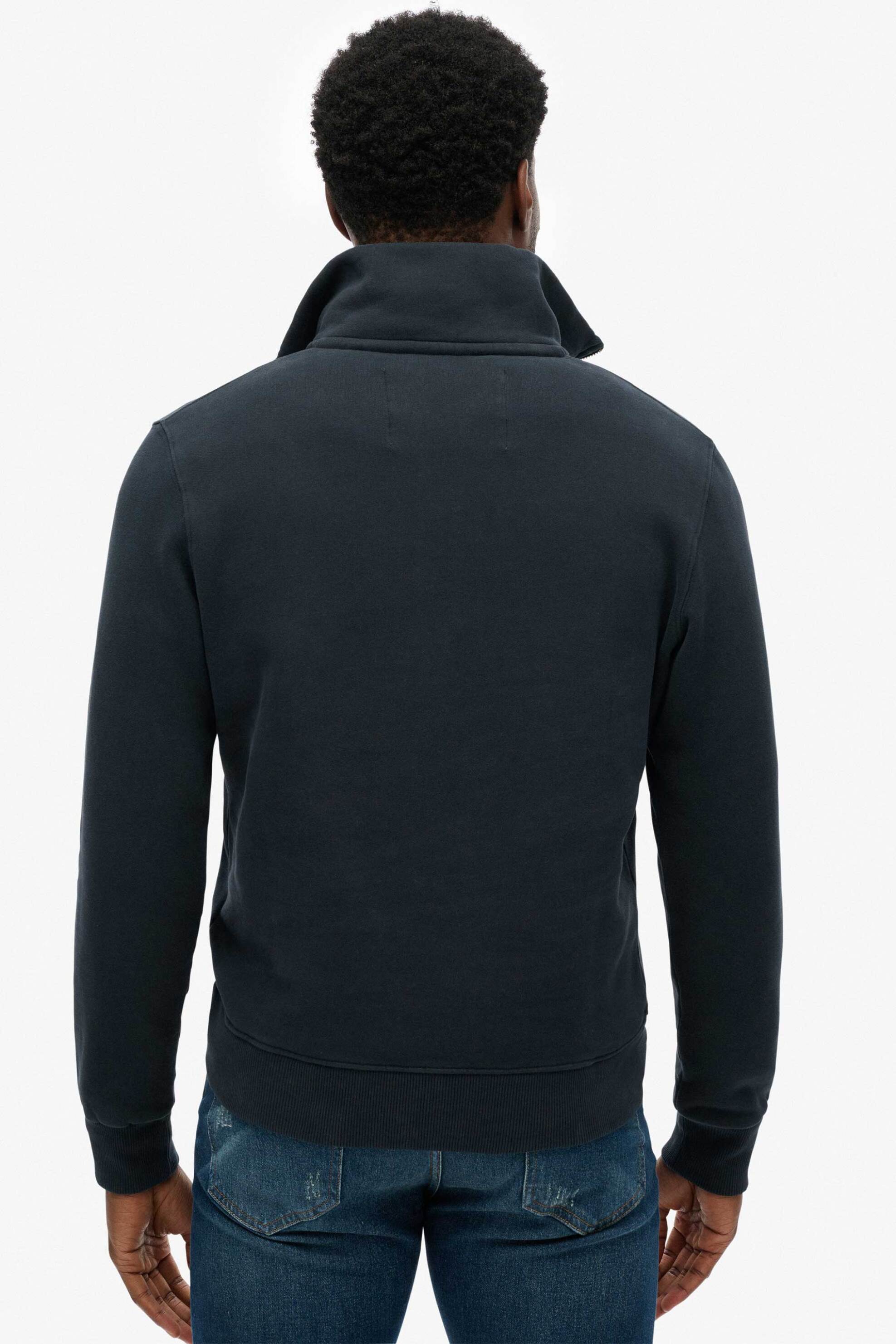 Superdry Ανδρική Μπλούζα Φούτερ με Κεντημένο Λογότυπο Και Φερμουάρ 1 2 Relaxed Fit Neon - M2014475A Μπλε Σκούρο
