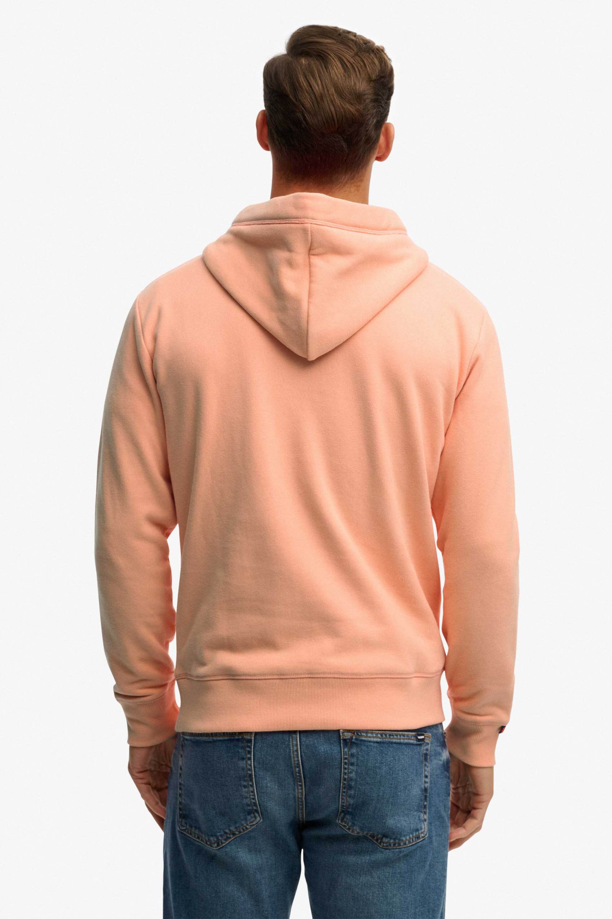 Superdry Ανδρική Μπλούζα Φούτερ με Κουκούλα Και Κεντημένο Λογότυπο Loose Fit Essential - M2014518A Ροδακινί