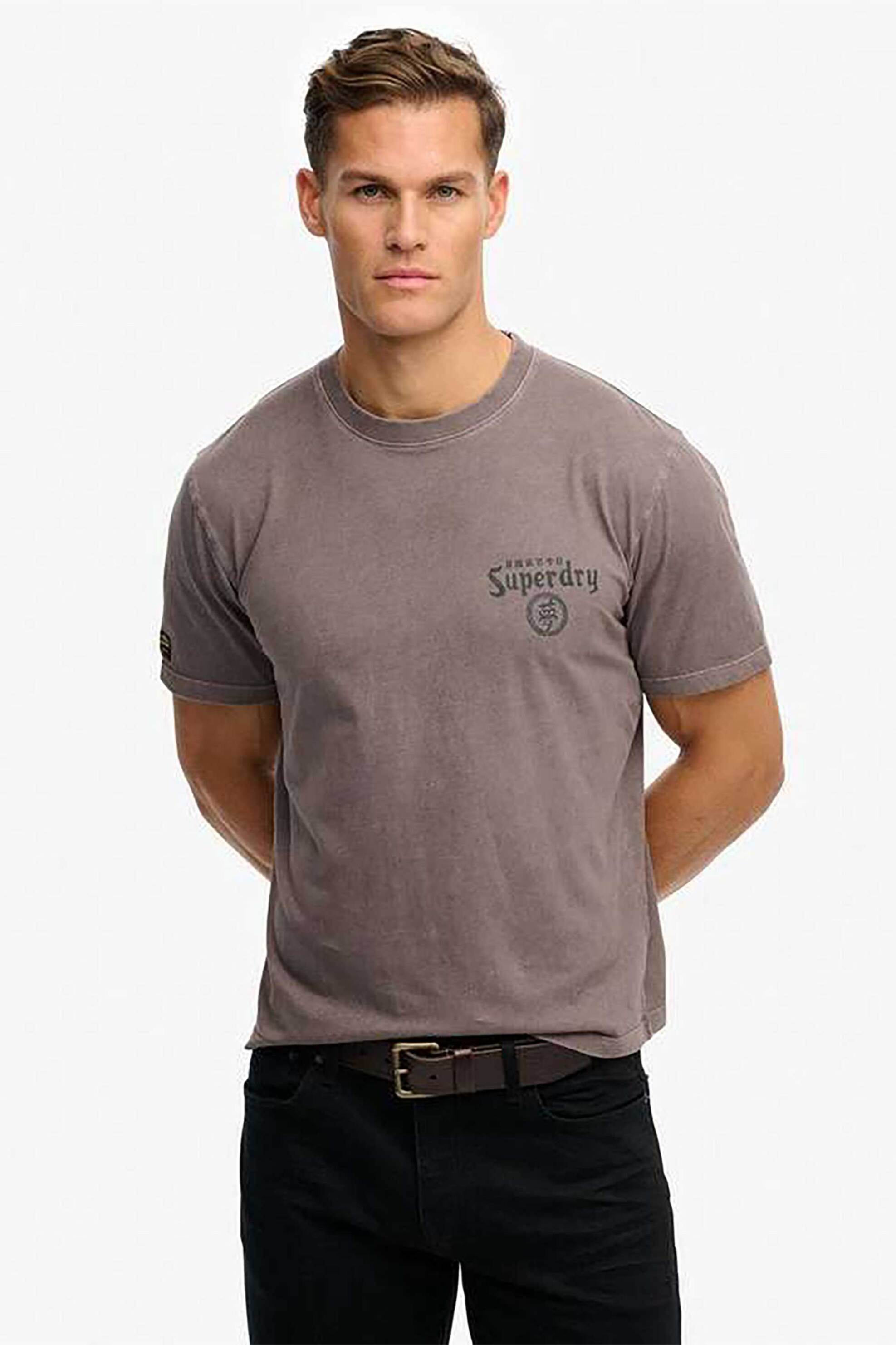 Superdry ανδρικό T-shirt με graphic print Loose Fit “Tokyo Narrative” – M1012248A Καφέ Ανοιχτό