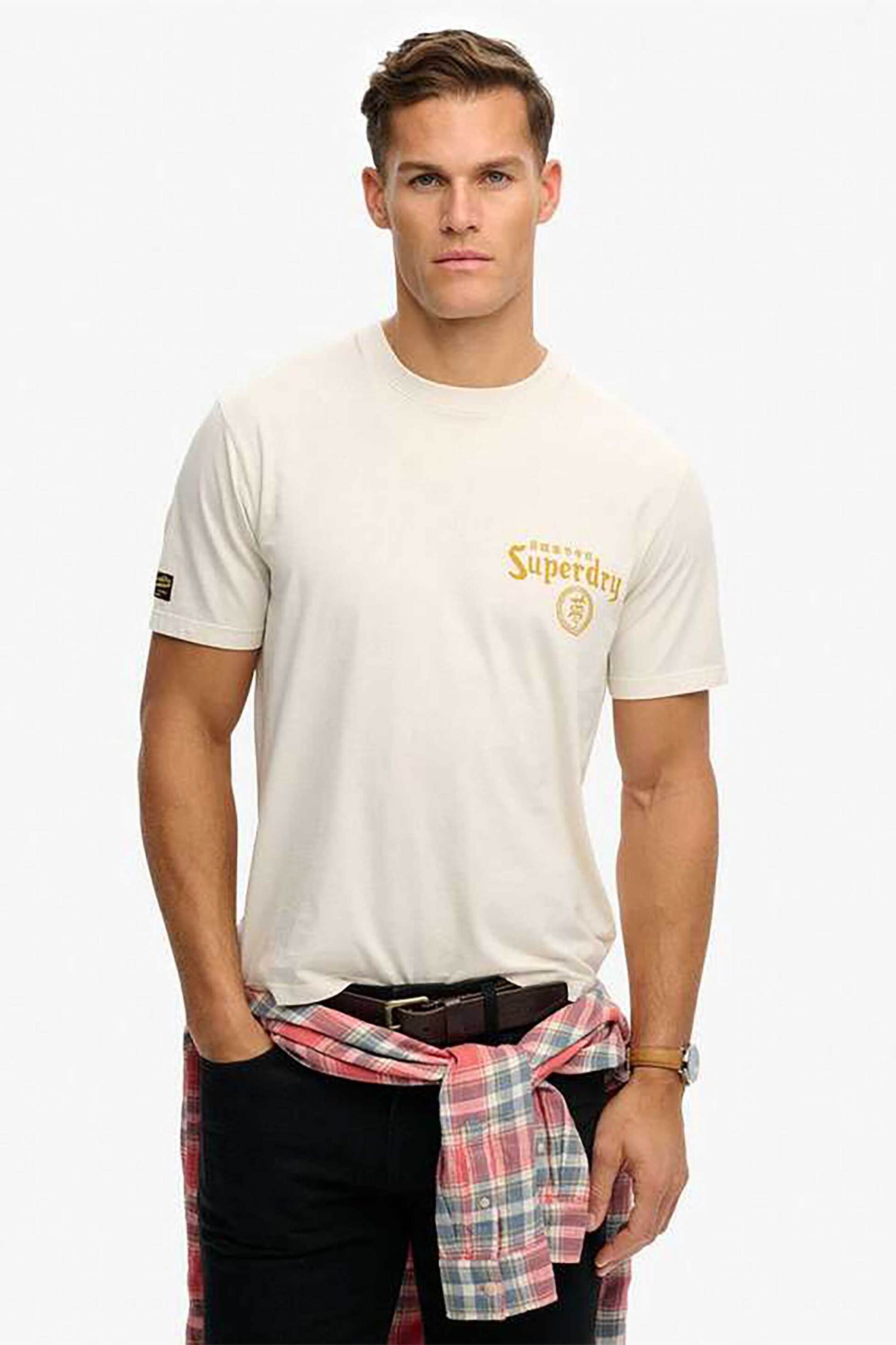 Superdry ανδρικό T-shirt με graphic print Loose Fit "Tokyo Narrative" - M1012248A Εκρού