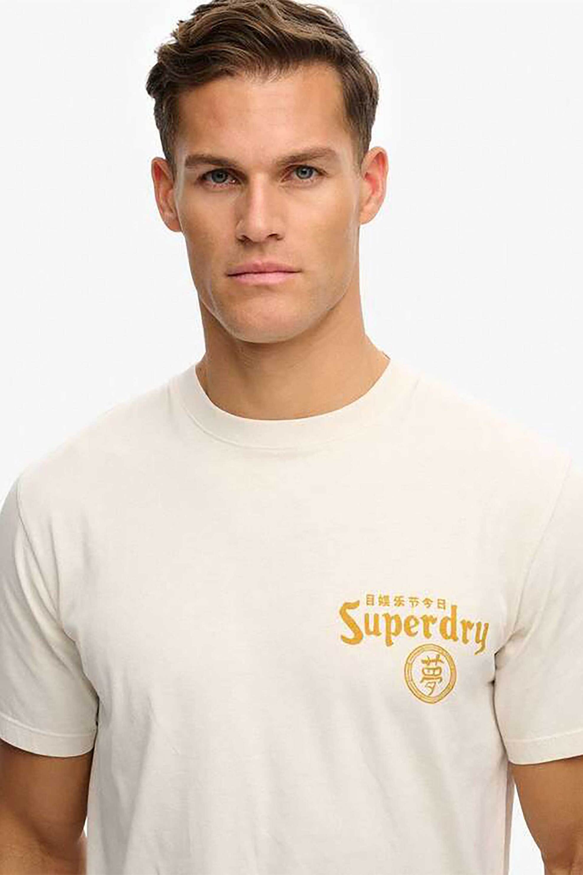 Superdry ανδρικό T-shirt με graphic print Loose Fit "Tokyo Narrative" - M1012248A Εκρού φωτογραφία
