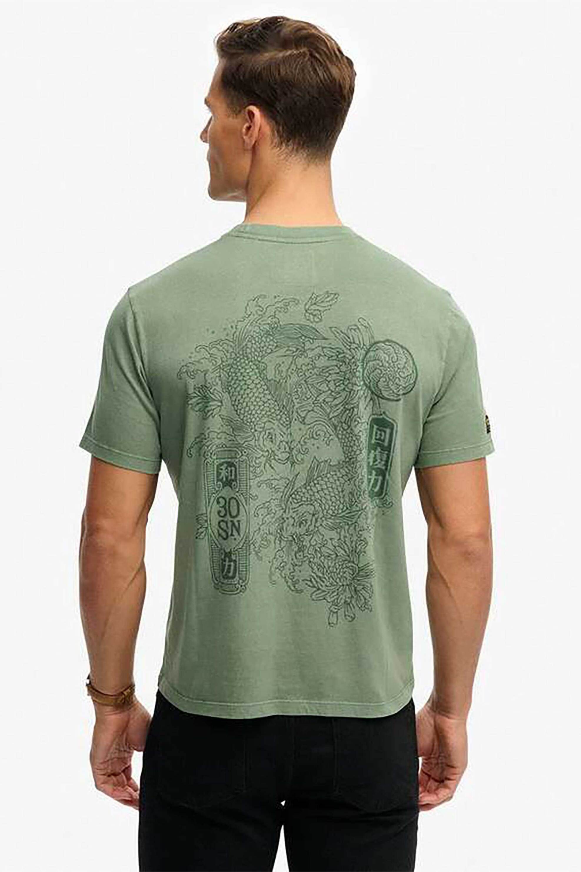 Superdry Ανδρικό T-Shirt με Graphic Print Loose Fit Tokyo Narrative - M1012248A Πράσινο