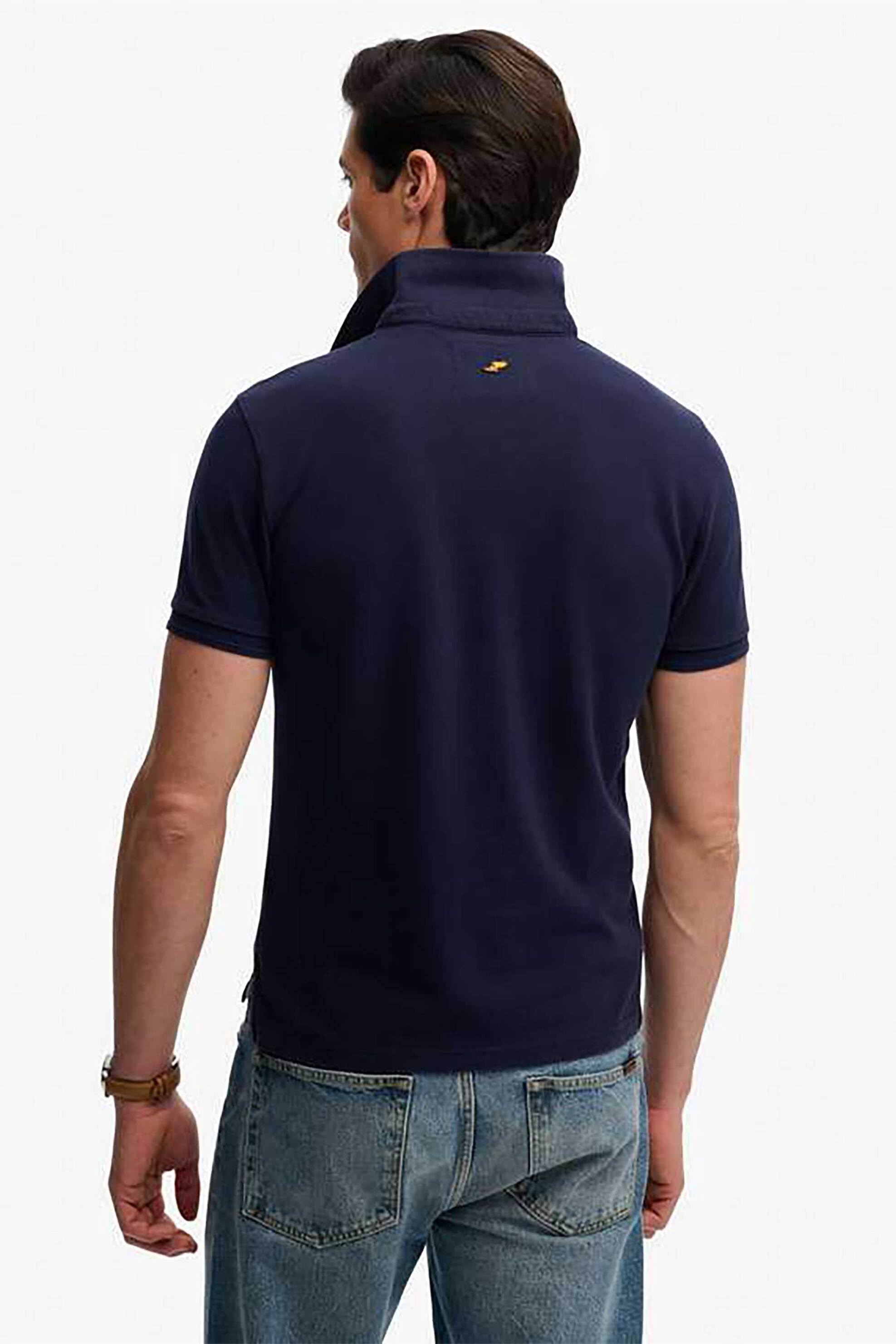 Superdry Ανδρική Μπλούζα Πόλο Πικέ με Λογότυπο Relaxed Fit Vintage Destroy - M1110452A Μπλε Σκούρο