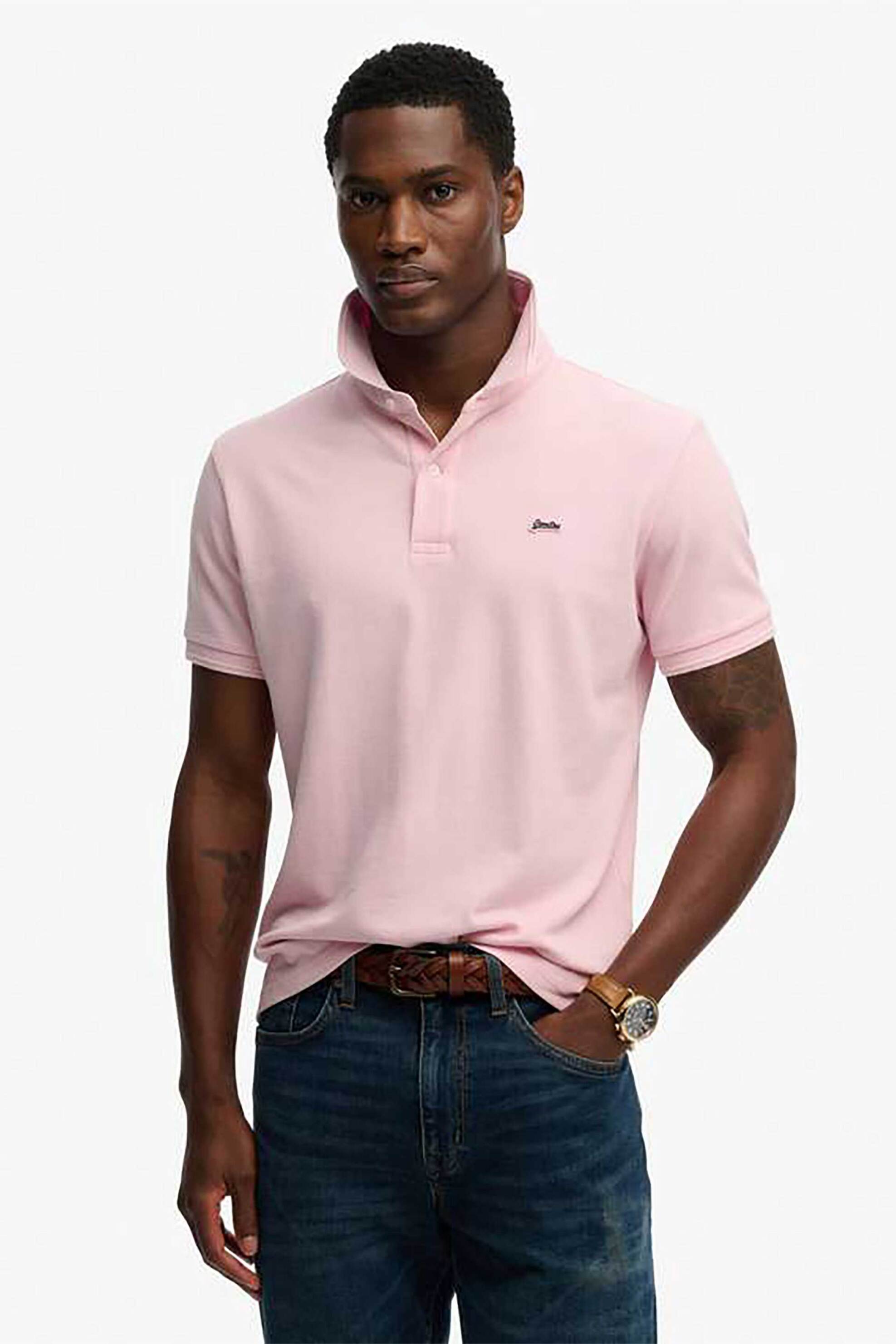 Superdry ανδρική μπλούζα πόλο πικέ με λογότυπο Relaxed Fit "Vintage Destroy" - M1110452A Ροζ