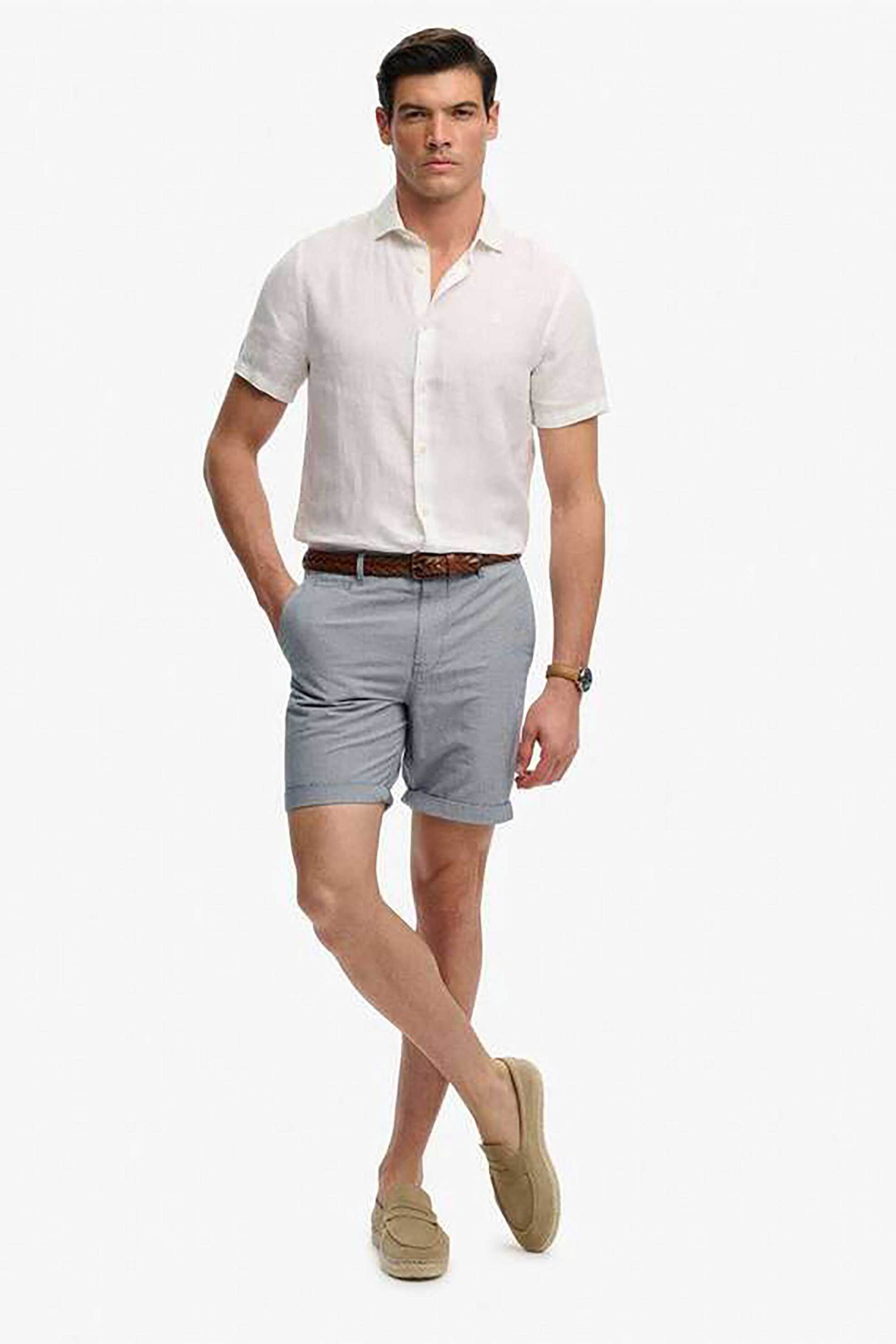 Superdry ανδρική βερμούδα chino Straight Fit "Premium Textured" - M7110487A Μπλε Ανοιχτό