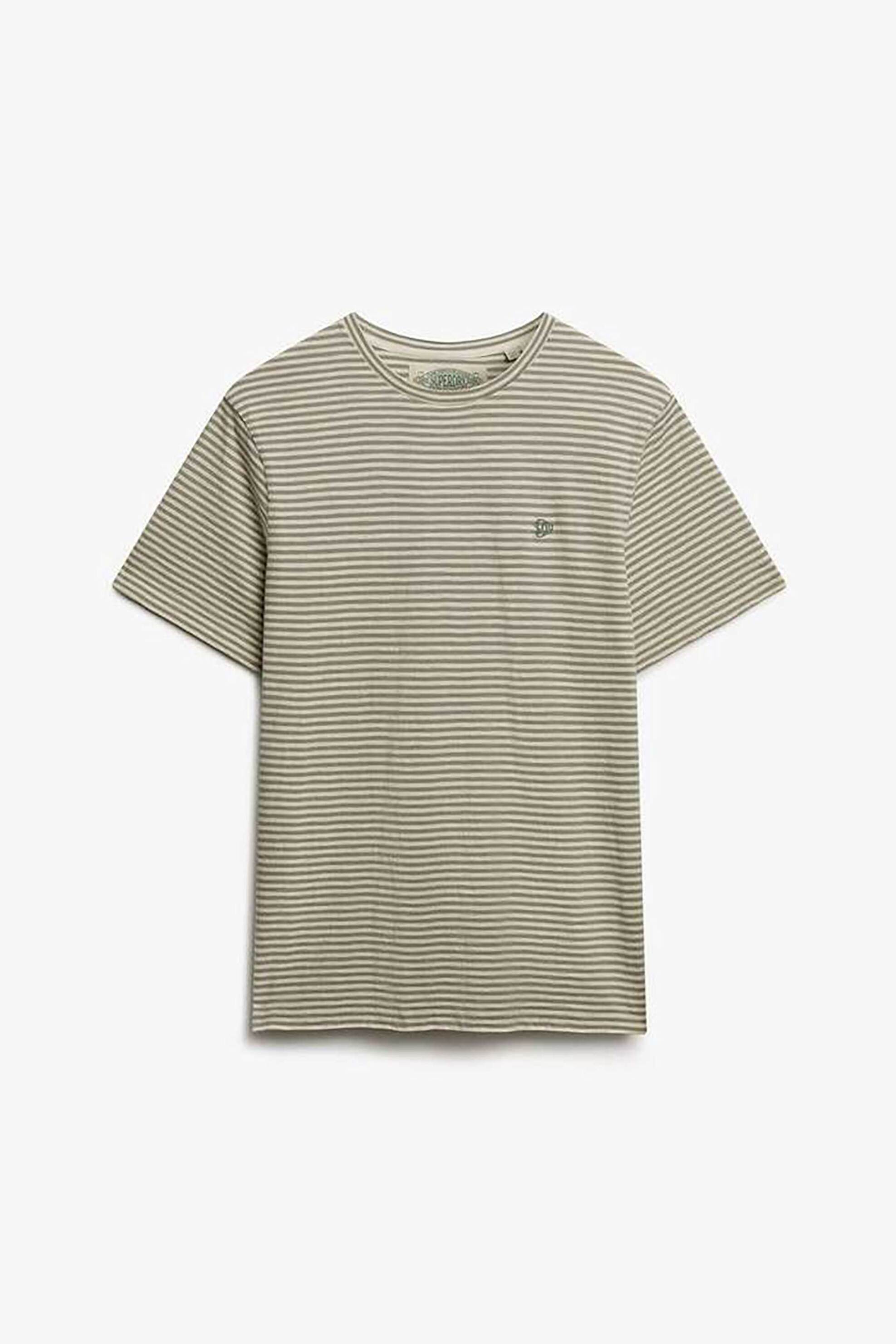 Superdry ανδρικό T-shirt με ριγέ σχέδιο και κεντημένο λογότυπο Relaxed Fit “Classic Essential” – M1012346A Λαδί