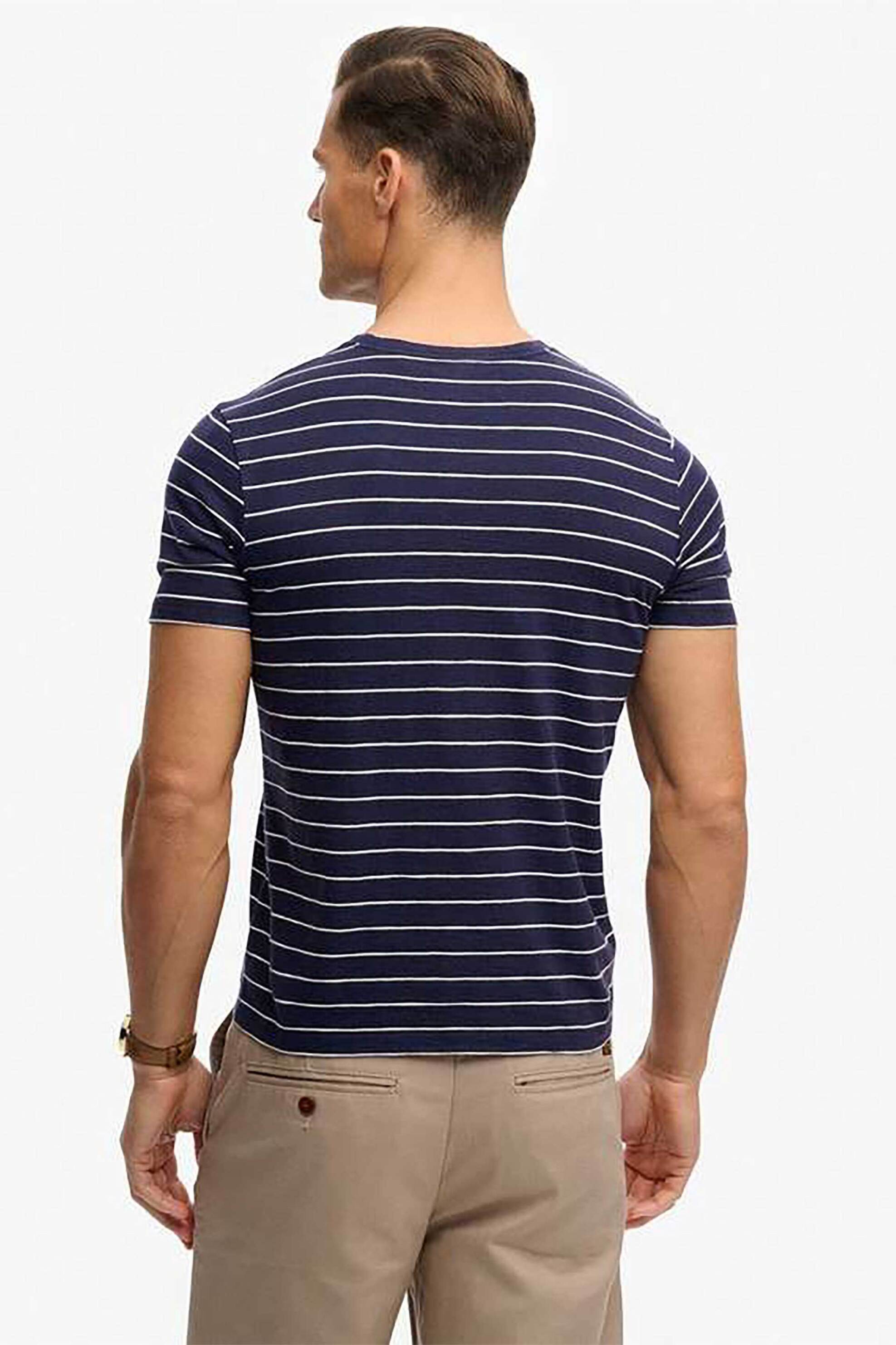 Superdry Ανδρικό T-Shirt με Ριγέ Σχέδιο Και Κεντημένο Λογότυπο Relaxed Fit Classic Essential - M1012346A Μπλε Σκούρο