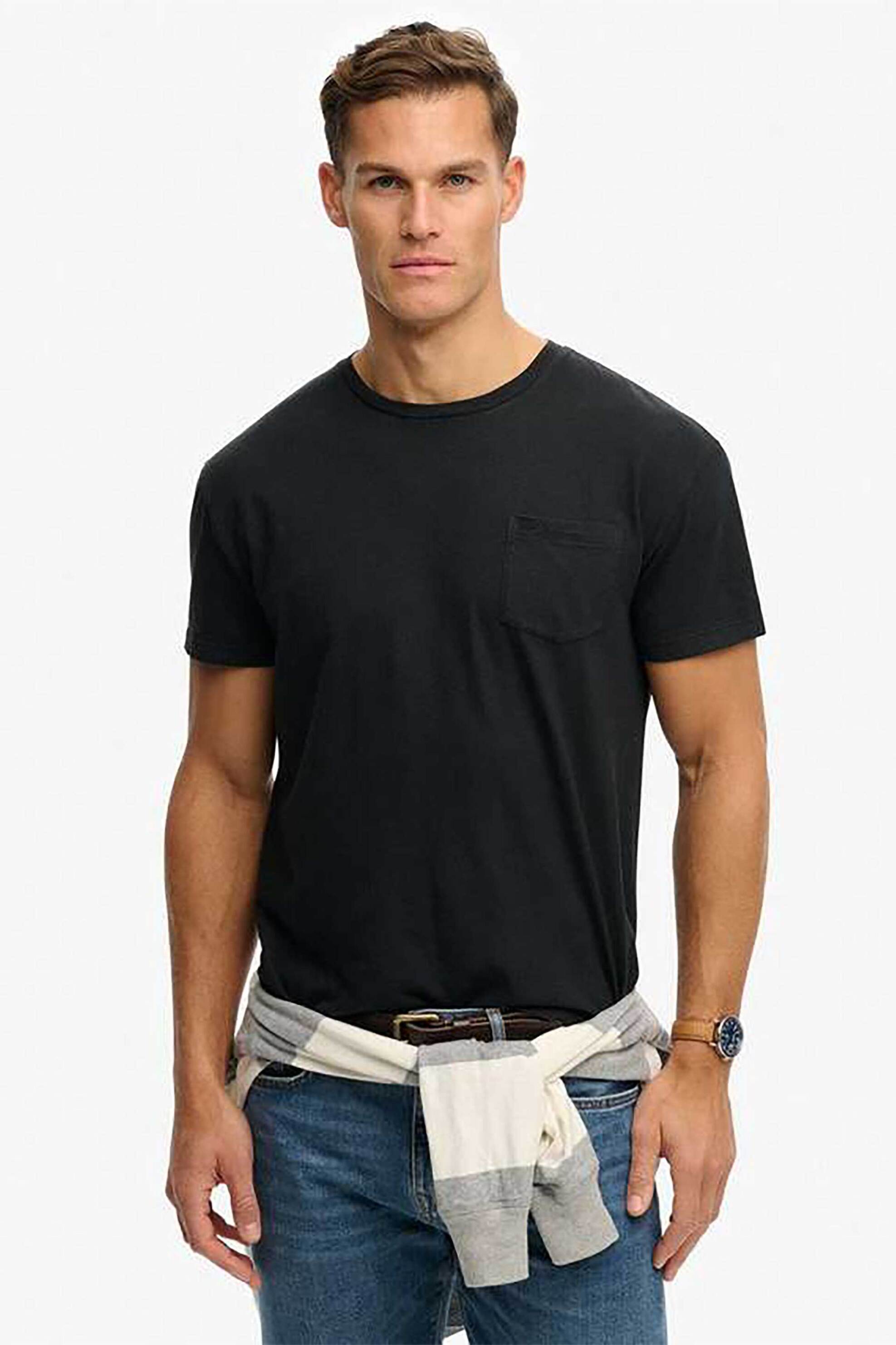 Superdry ανδρικό T-shirt με τσέπη και κεντημένο λογότυπο Relaxed Fit “Classic Pocket” – M1012371A Μαύρο