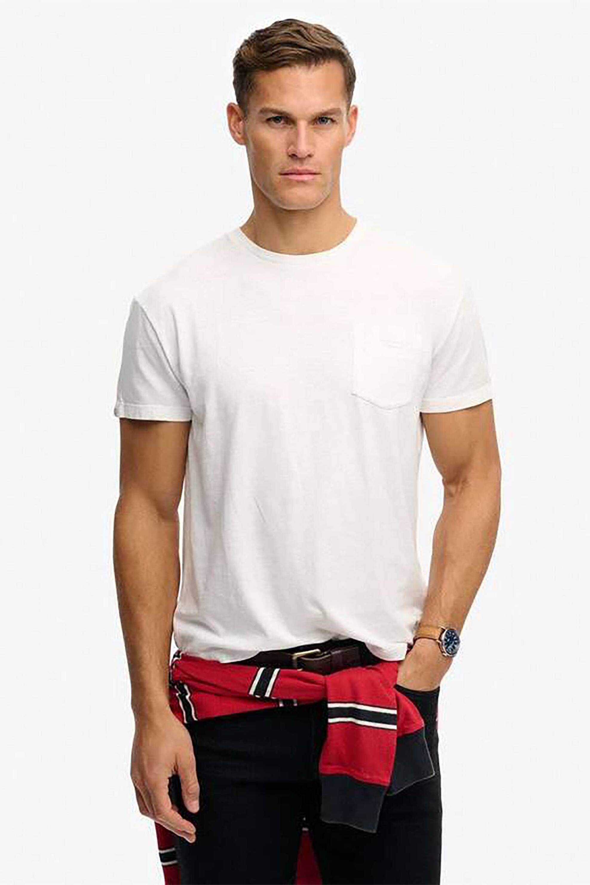 Superdry ανδρικό T-shirt με τσέπη και κεντημένο λογότυπο Relaxed Fit “Classic Pocket” – M1012371A Λευκό