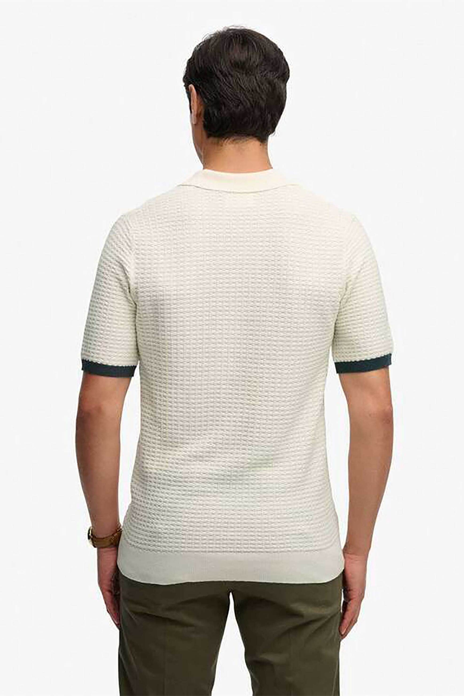 Superdry Ανδρική Πλεκτή Μπλούζα Πόλο Textured με Κεντημένο Λογότυπο Relaxed Fit Johnny Collar - M1110459A Κρέμ