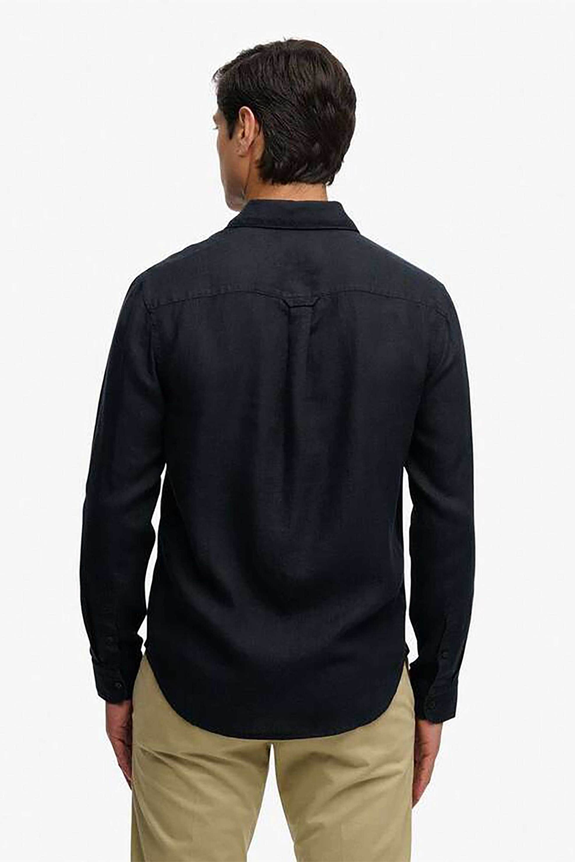 Superdry Ανδρικό Λινό Πουκάμισο με Κεντημένο Λογότυπο Relaxed Fit Riviera - M4011103A Μπλε Σκούρο
