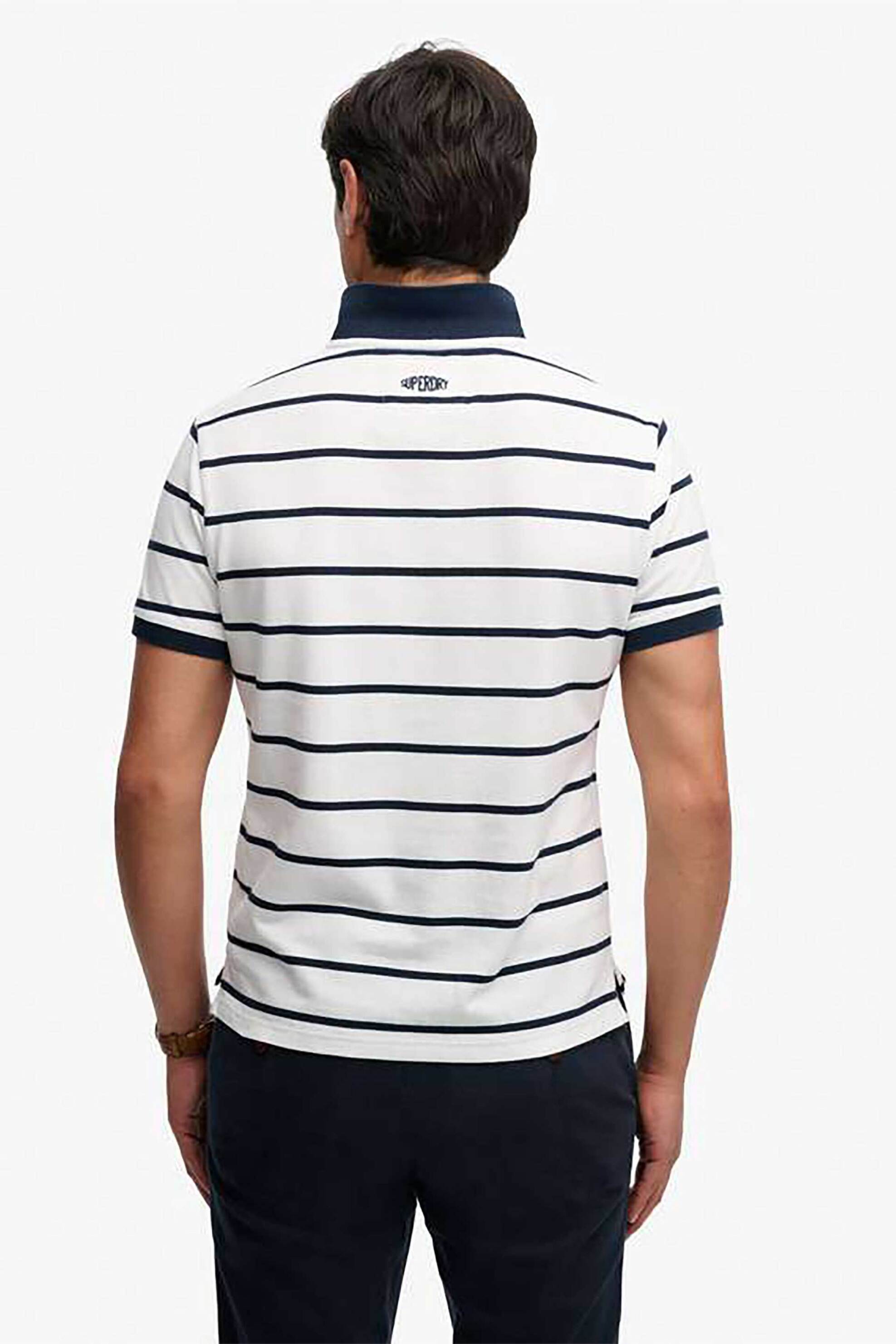Superdry Ανδρική Μπλούζα Πόλο με Ριγέ Σχέδιο Και Κεντημένο Badge Relaxed Fit Crest Stripe - M1110467A Λευκό Μπλε