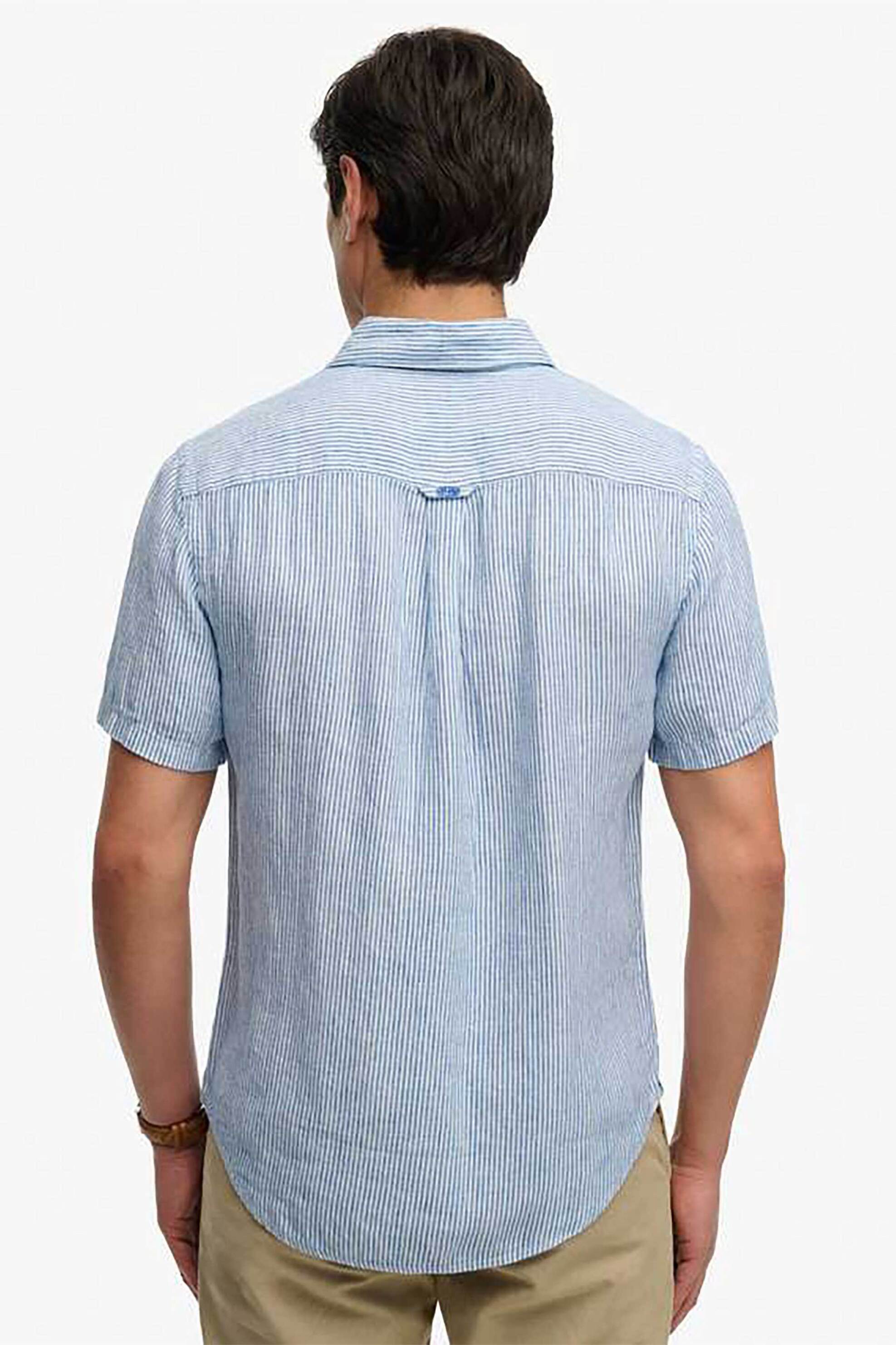Superdry Ανδρικό Λινό Πουκάμισο με Κεντημένο Λογότυπο Relaxed Fit Riviera - M4011104A Μπλε Ανοιχτό