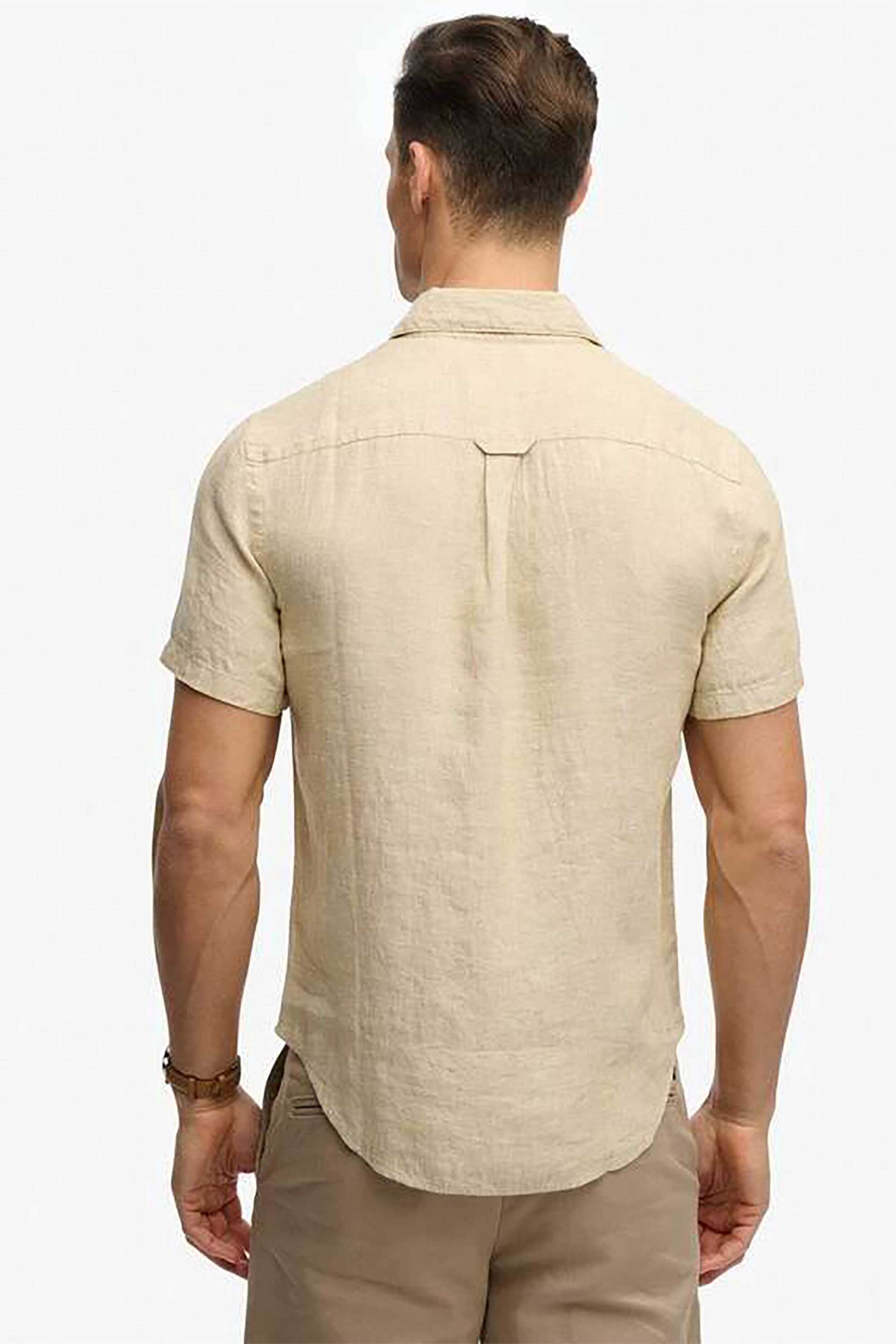 Superdry Ανδρικό Λινό Πουκάμισο με Κεντημένο Λογότυπο Relaxed Fit Riviera - M4011104A Μπεζ
