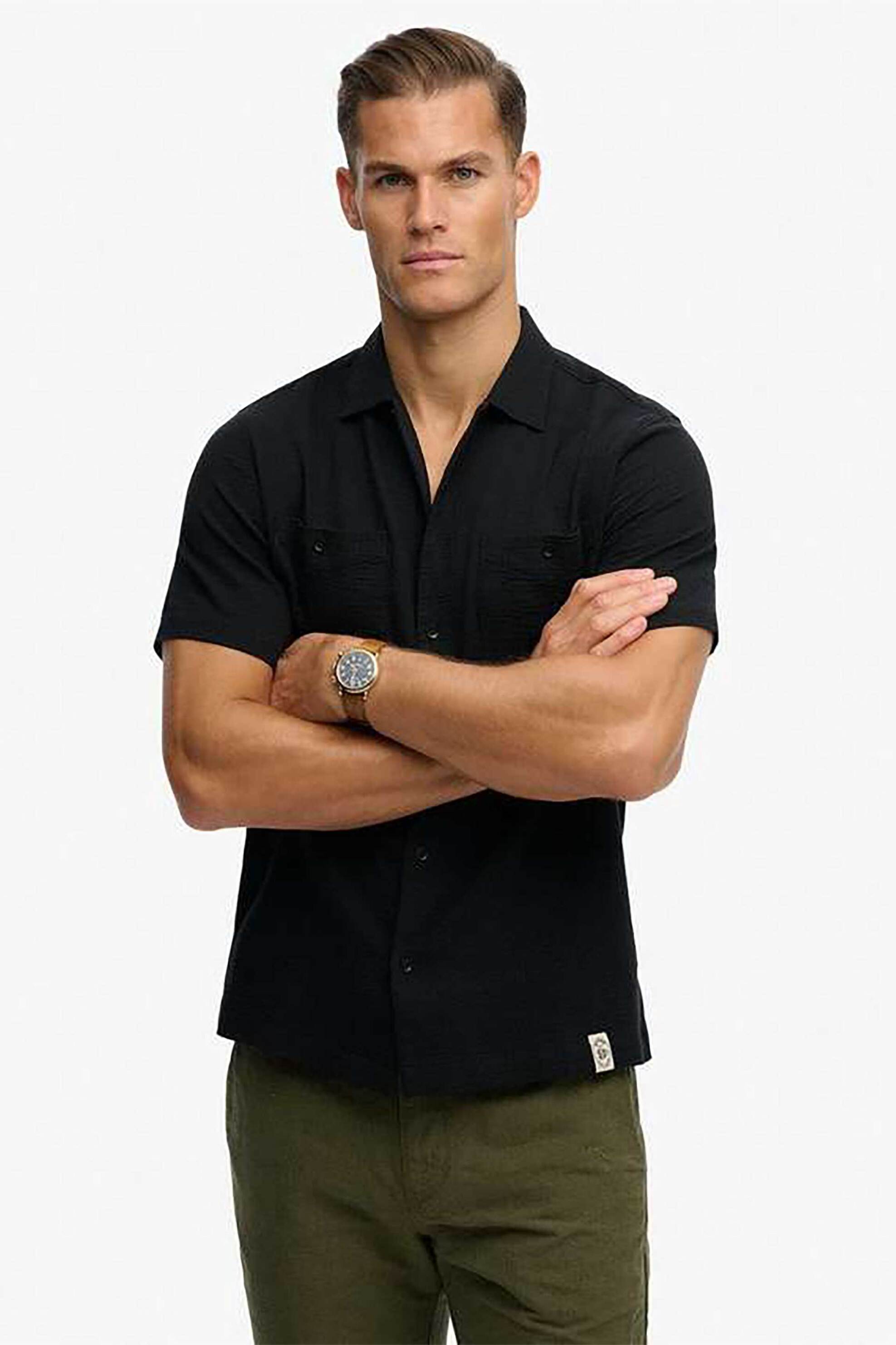 Superdry ανδρικό πουκάμισο textured με τσέπες Relaxed Fit "The Merchant Store" - M4011123A Μαύρο