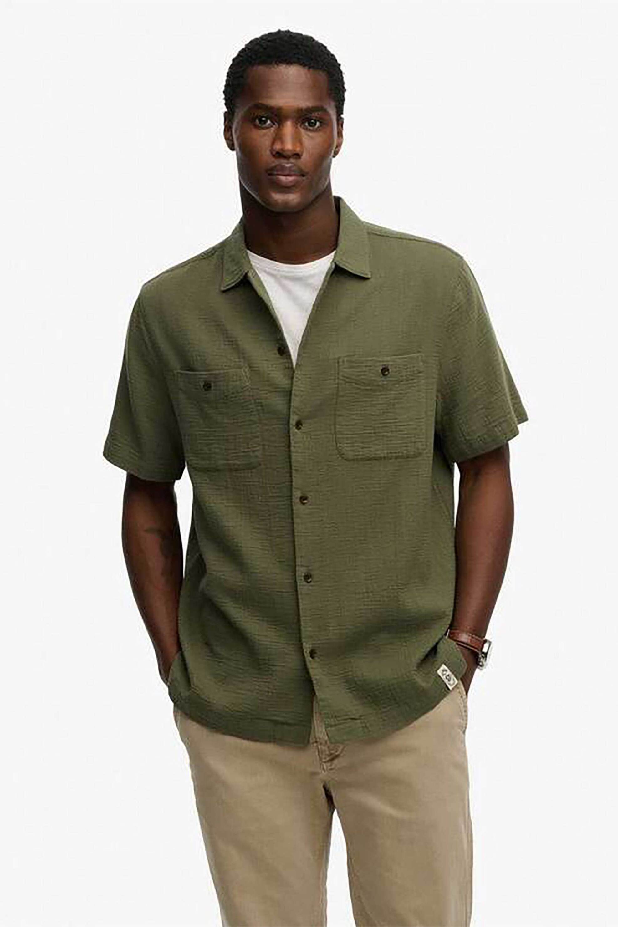 Superdry ανδρικό πουκάμισο textured με τσέπες Relaxed Fit "The Merchant Store" - M4011123A Χακί