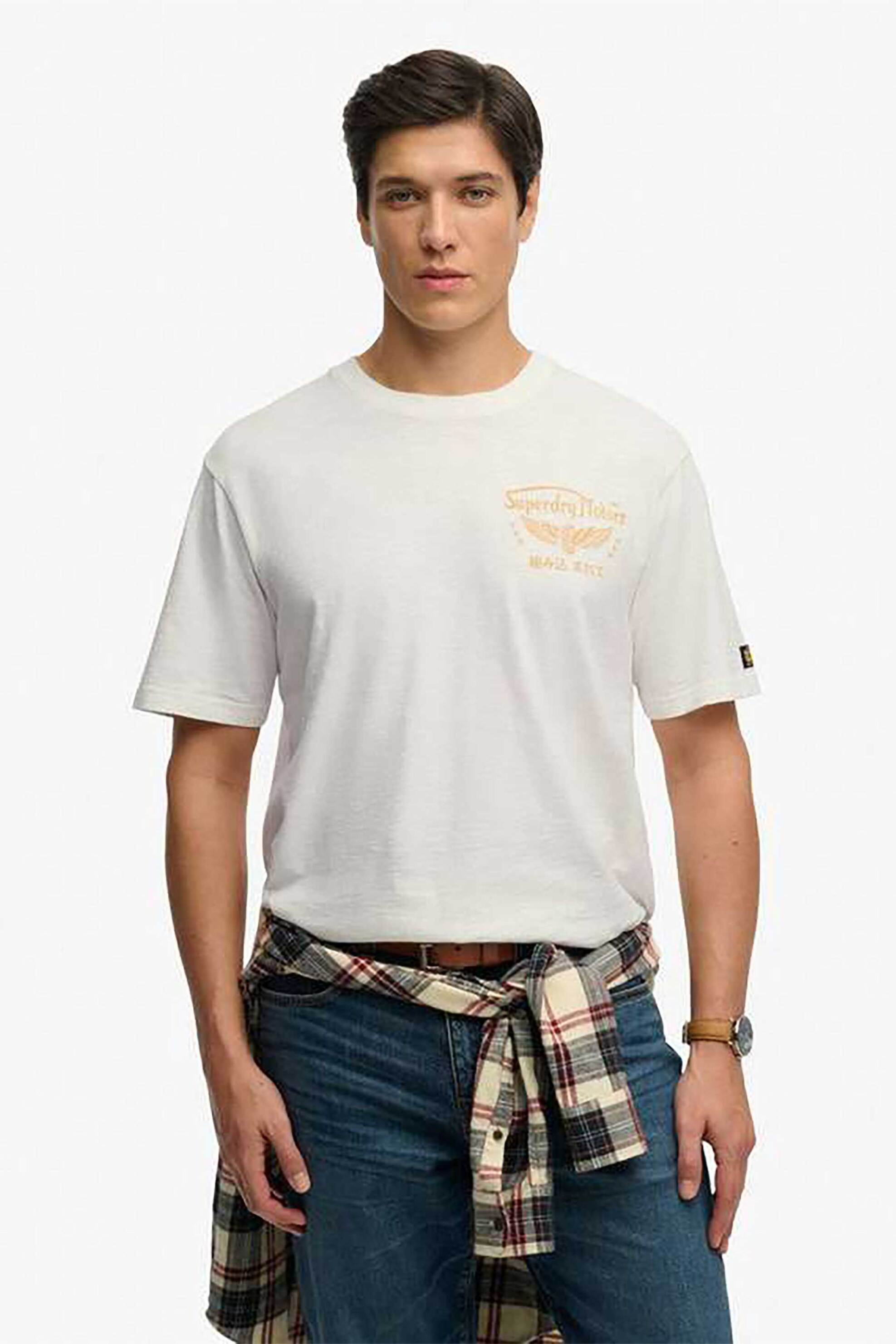 Superdry ανδρικό T-shirt με print Loose Fit "Heritage Biker" - M1012350A Λευκό