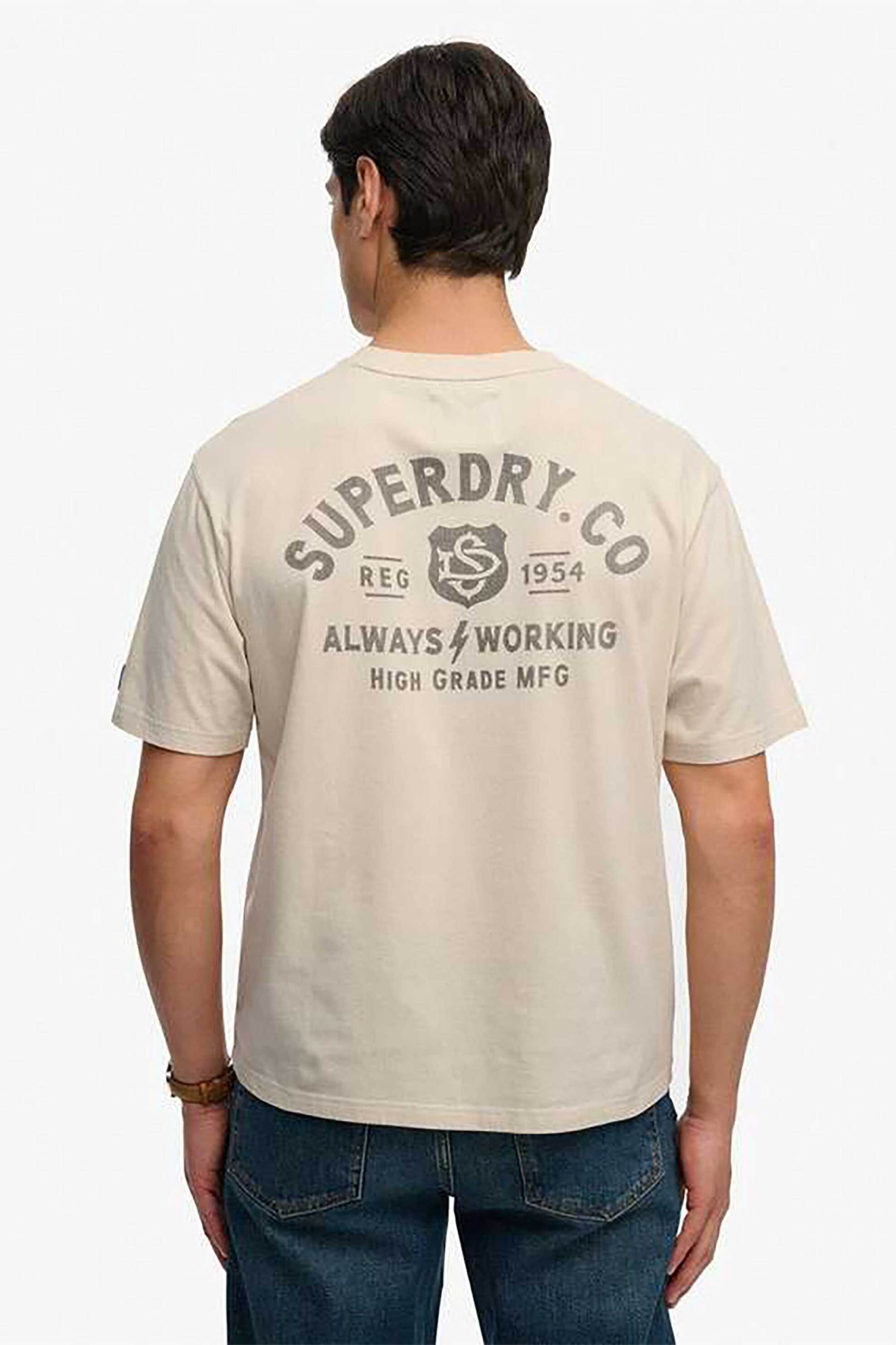 Superdry Ανδρικό T-Shirt με Print Loose Fit Heritage Biker - M1012350A Εκρού