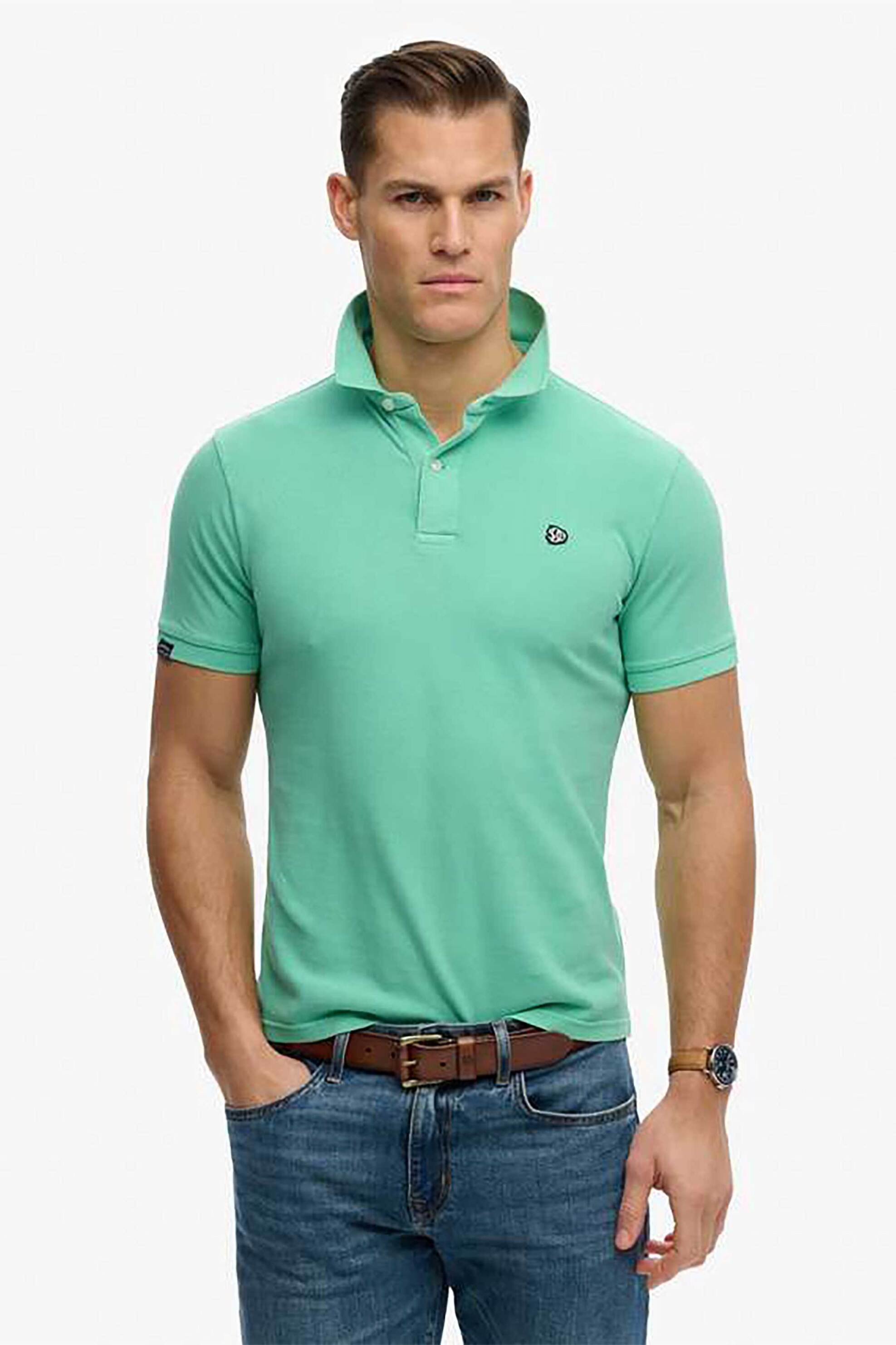 Superdry ανδρική μπλούζα πόλο πικέ με λογότυπο Relaxed Fit "Vintage Destroy" - M1110451A Βεραμάν